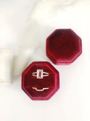 Burgundy Red Velvet Round Octagon Ring Box