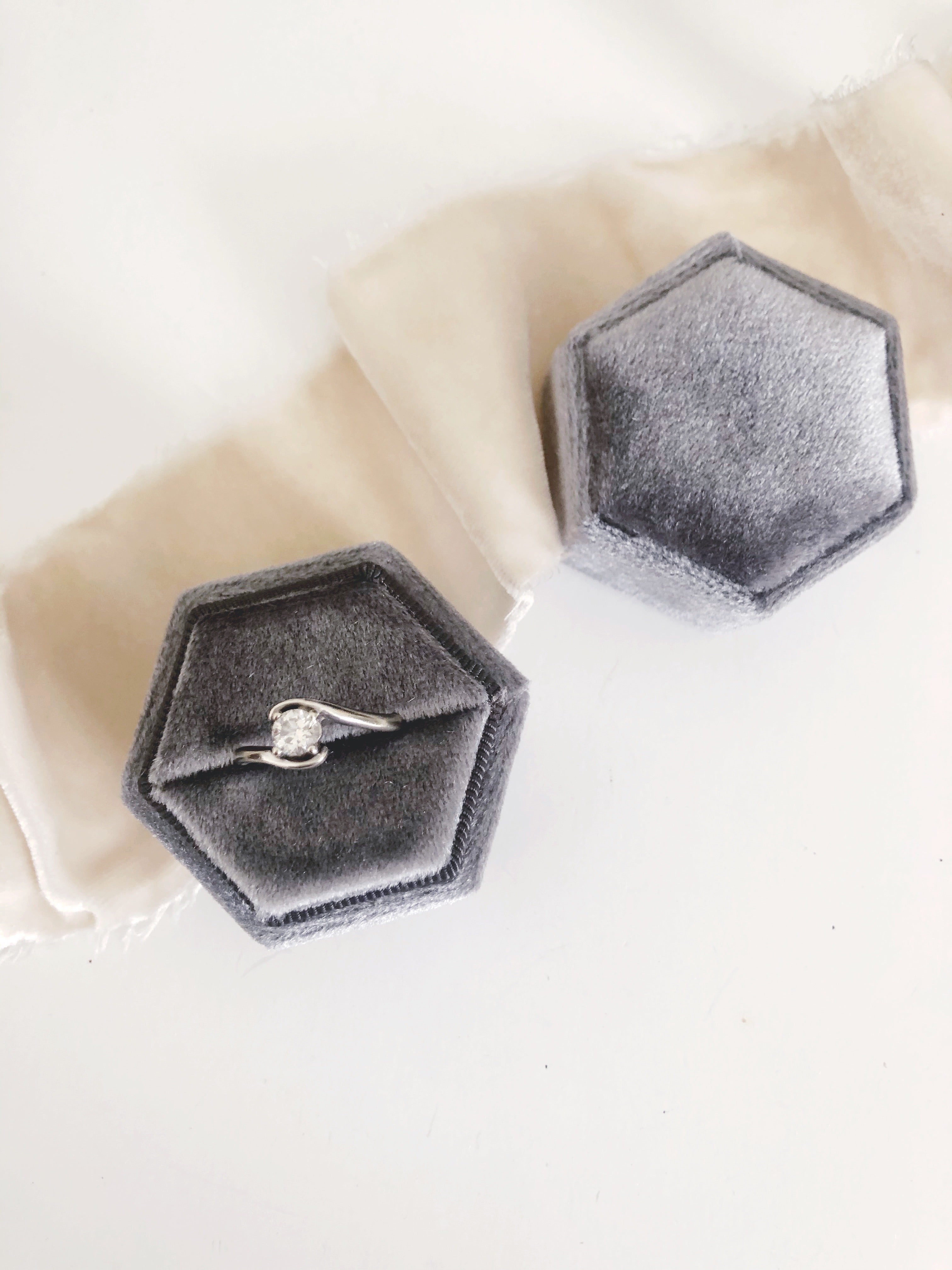 Charcoal Grey Velvet Hexagon Ring Box