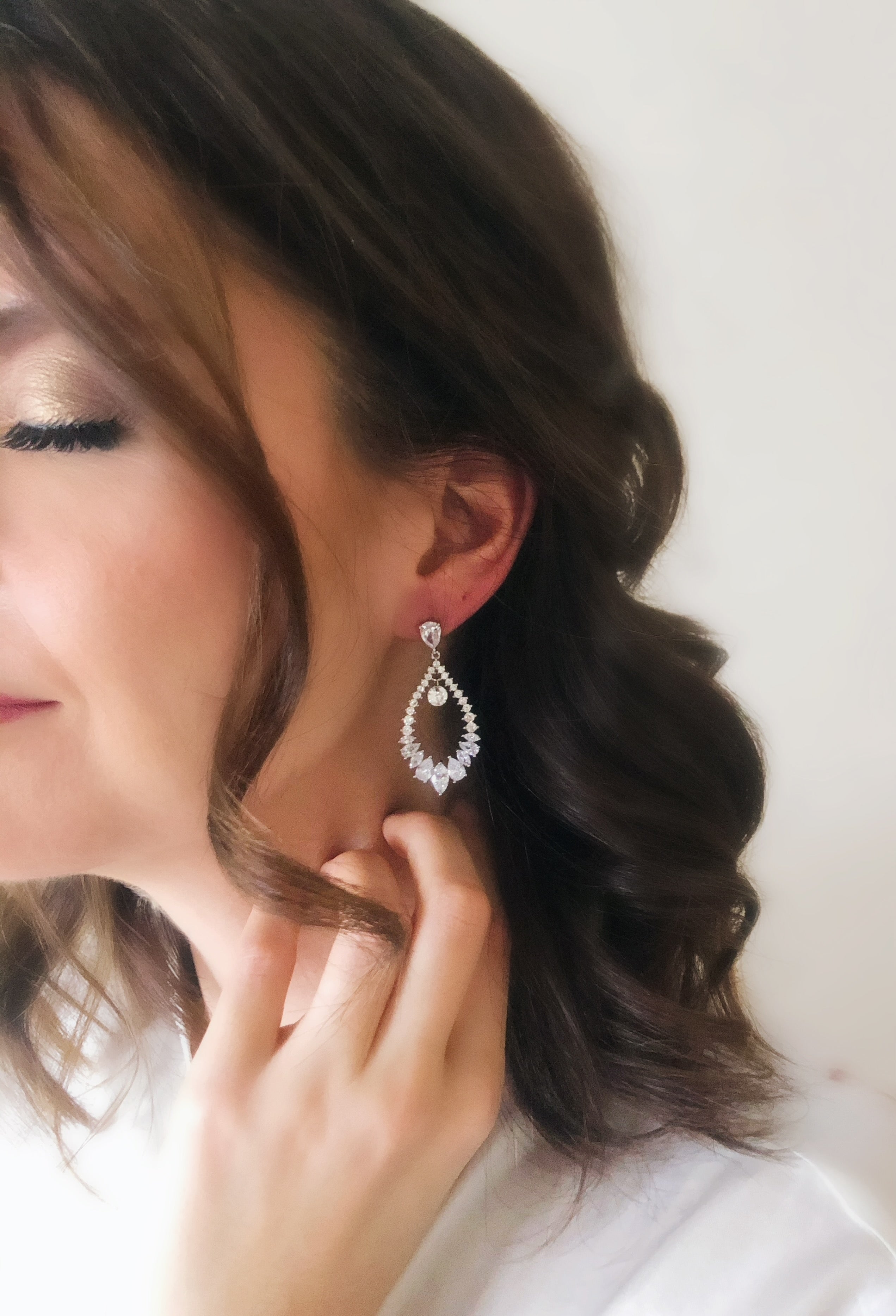 Carissa Silver Statement Diamond Wedding Earrings
