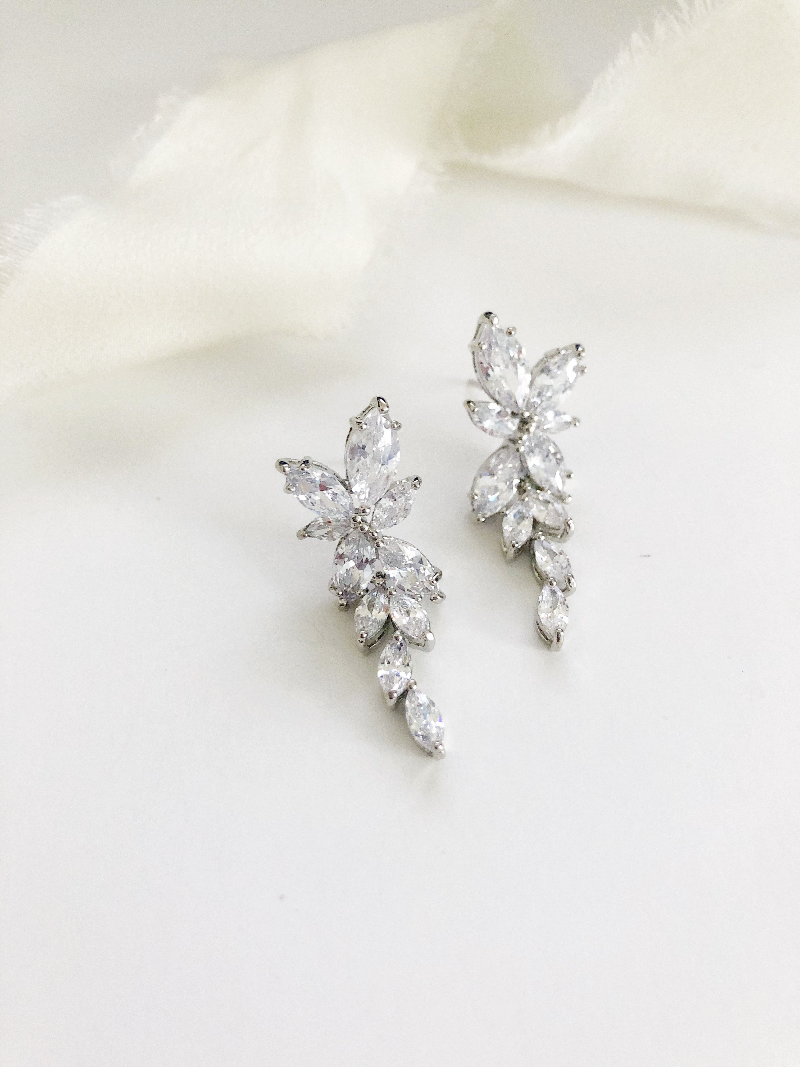 Janelle Diamond Leaves Drop Wedding Earrings