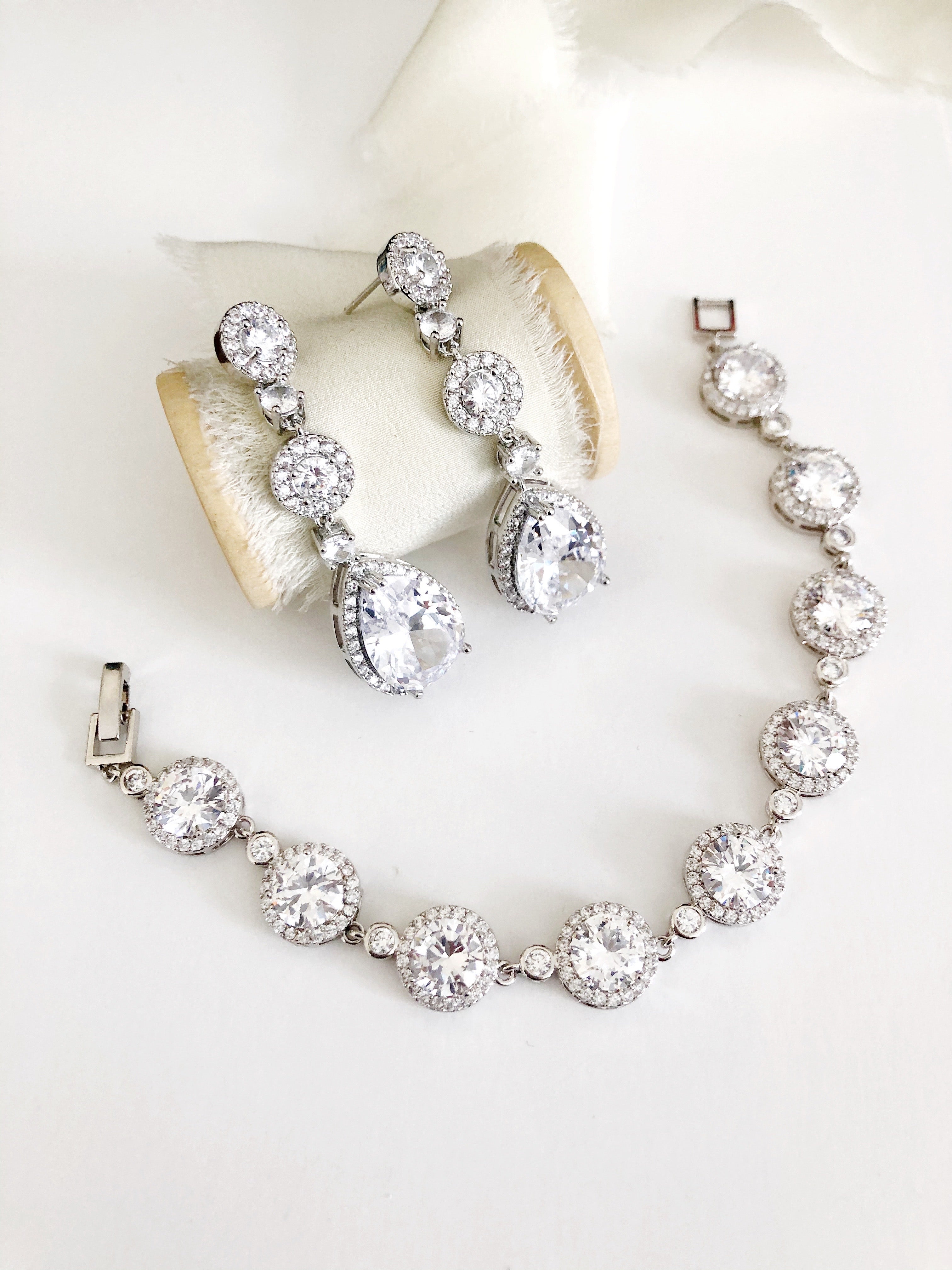 Nola Silver Diamond Earrings and Bracelet Set