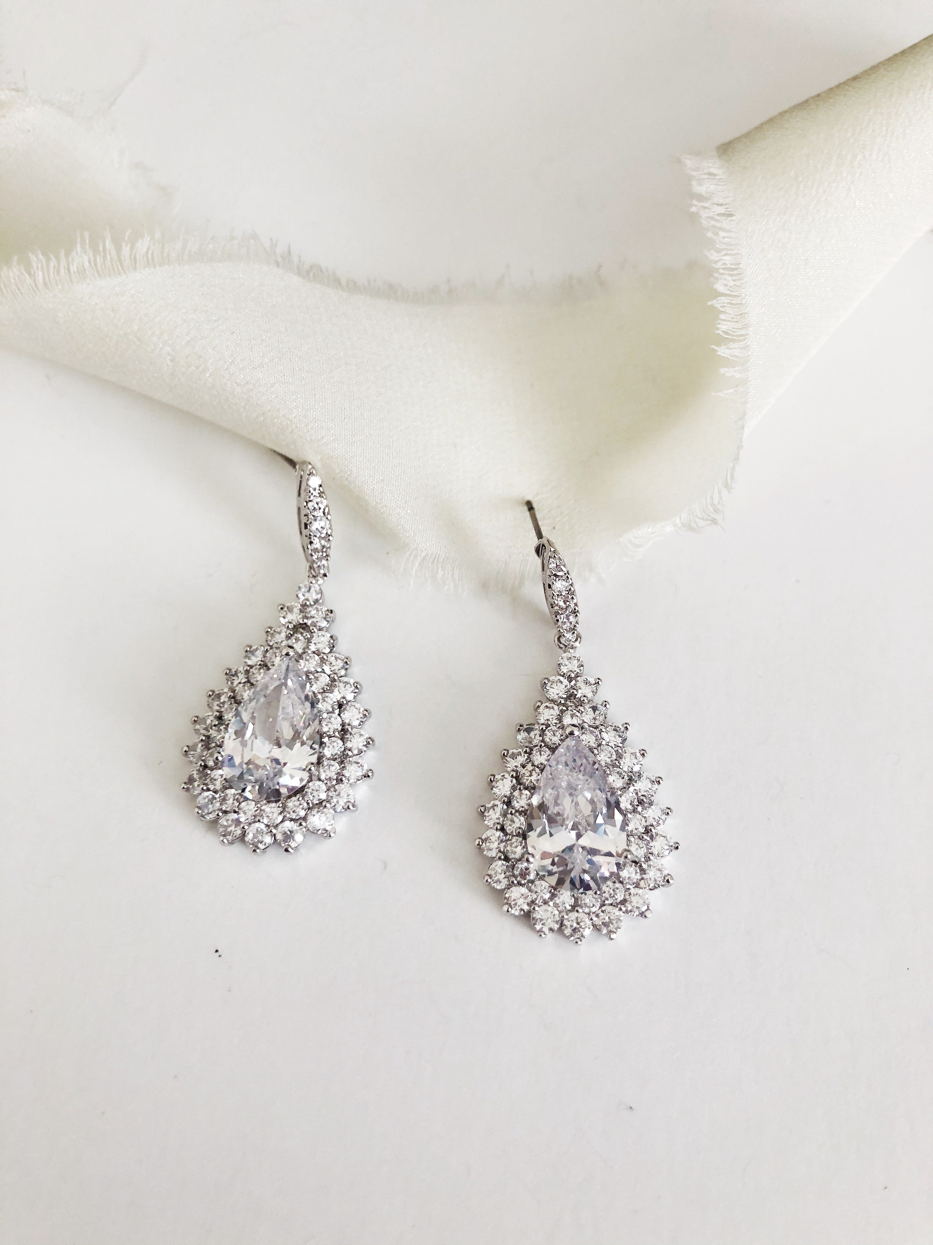 Monique Silver Statement Diamond Wedding Earrings