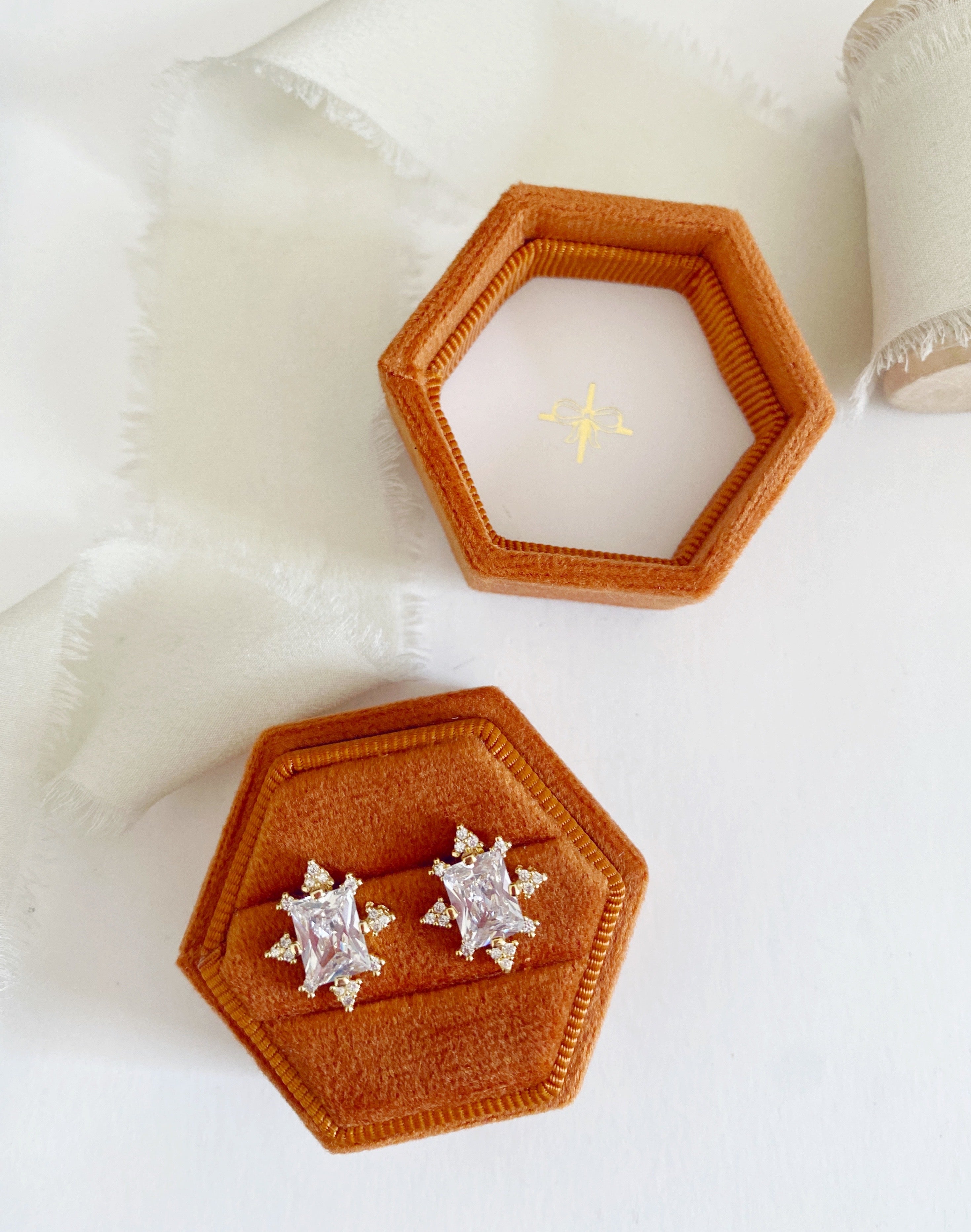 Rust Velvet Hexagon Ring Box