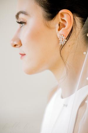 Kelly Diamond Stud Leaf Wedding Earrings