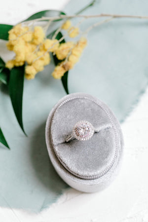 Silver Grey Velvet Oval Ring Box - Clearance