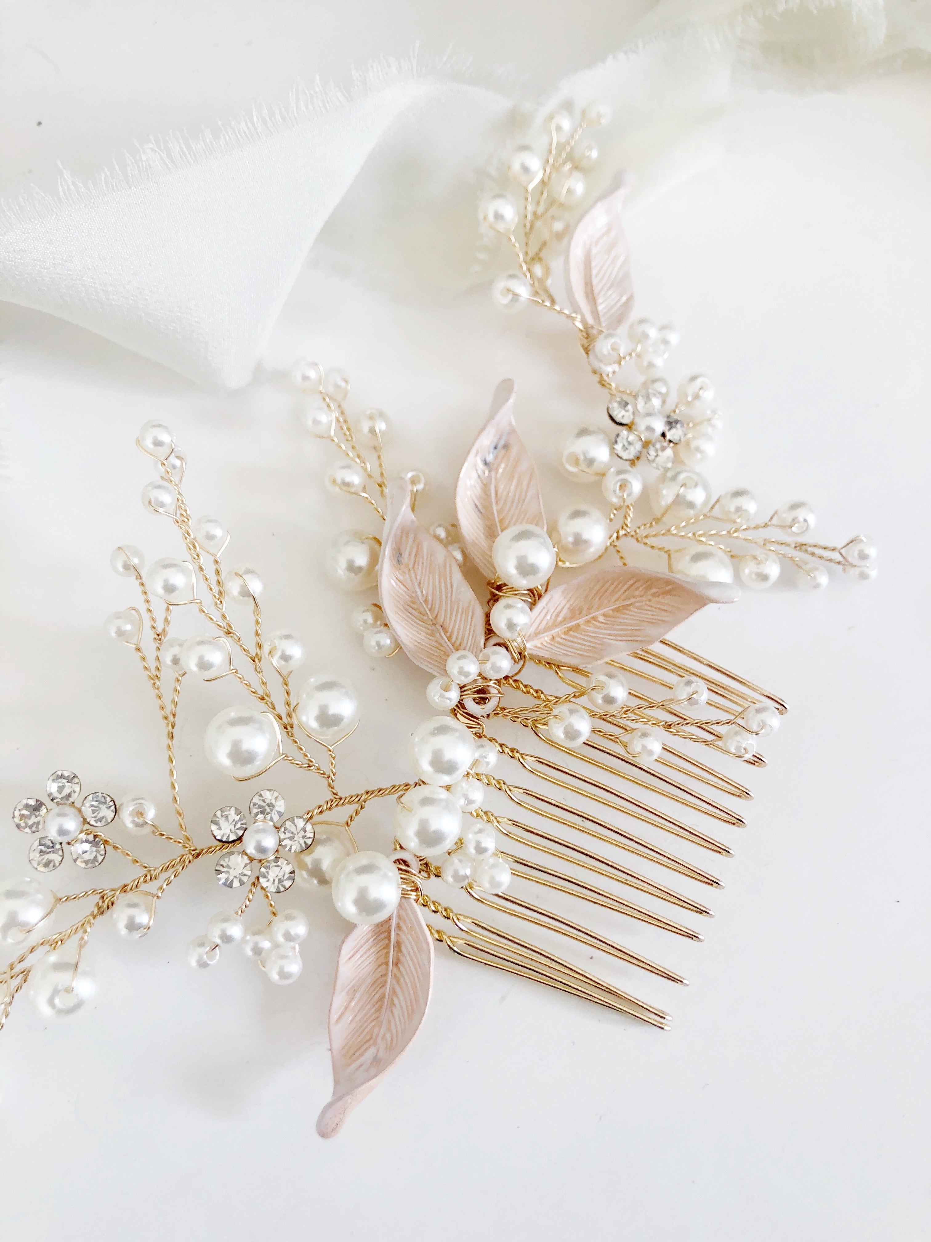 Lola Blush Crystal Diamond and Pearl Bridal Hair comb