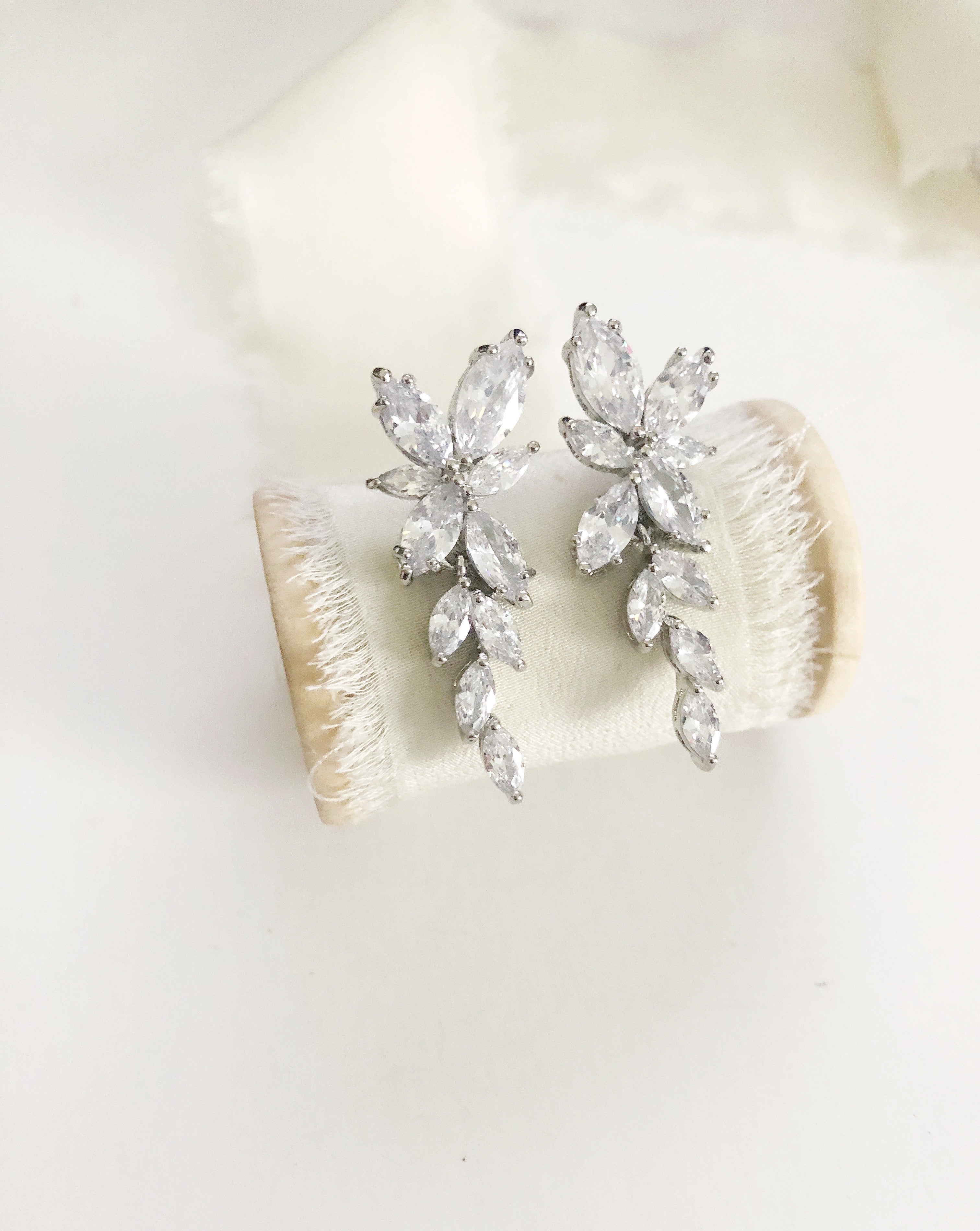 Janelle Diamond Leaves Drop Wedding Earrings