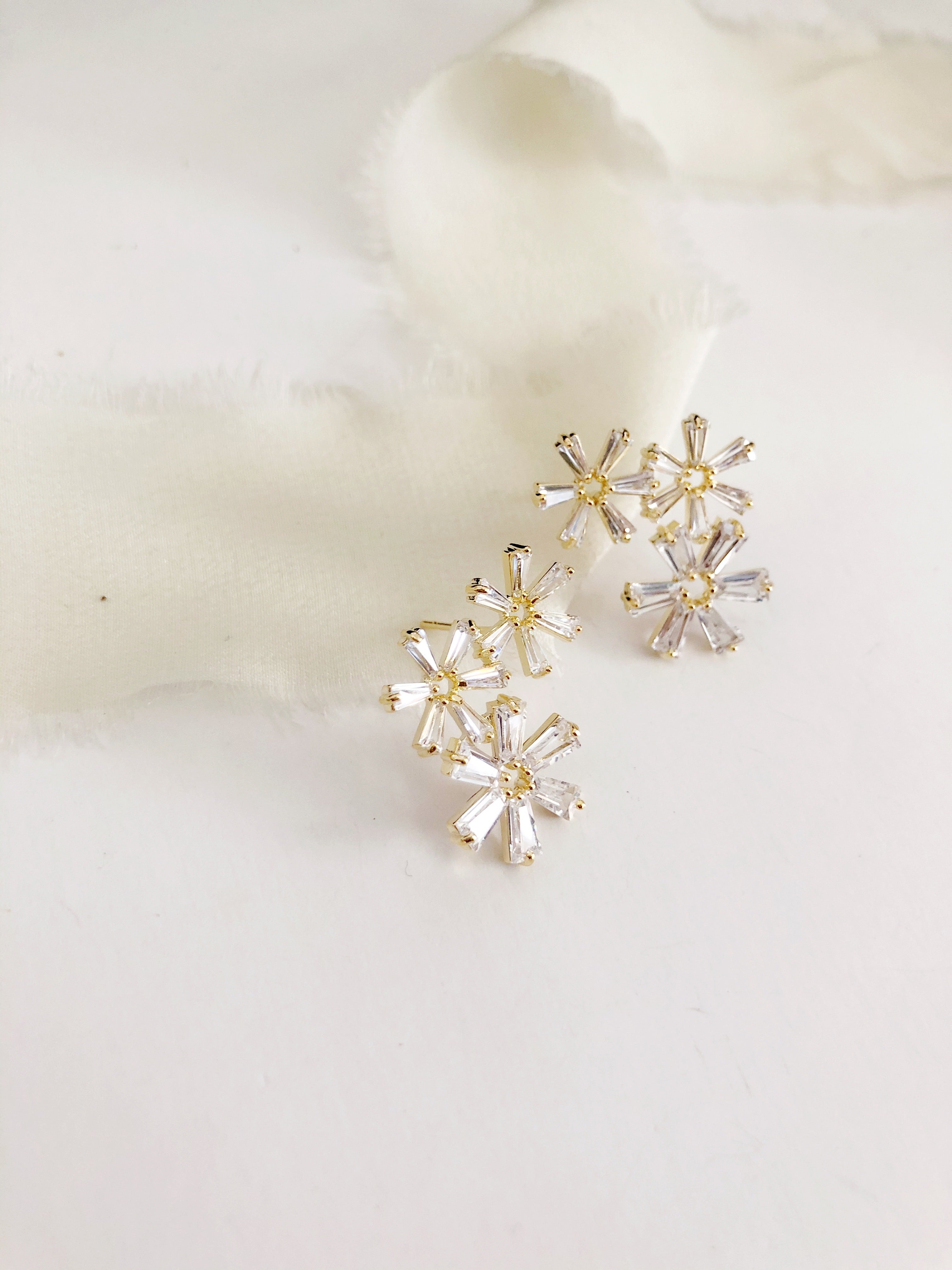 Hilan Gold Flower Stud Wedding Earrings