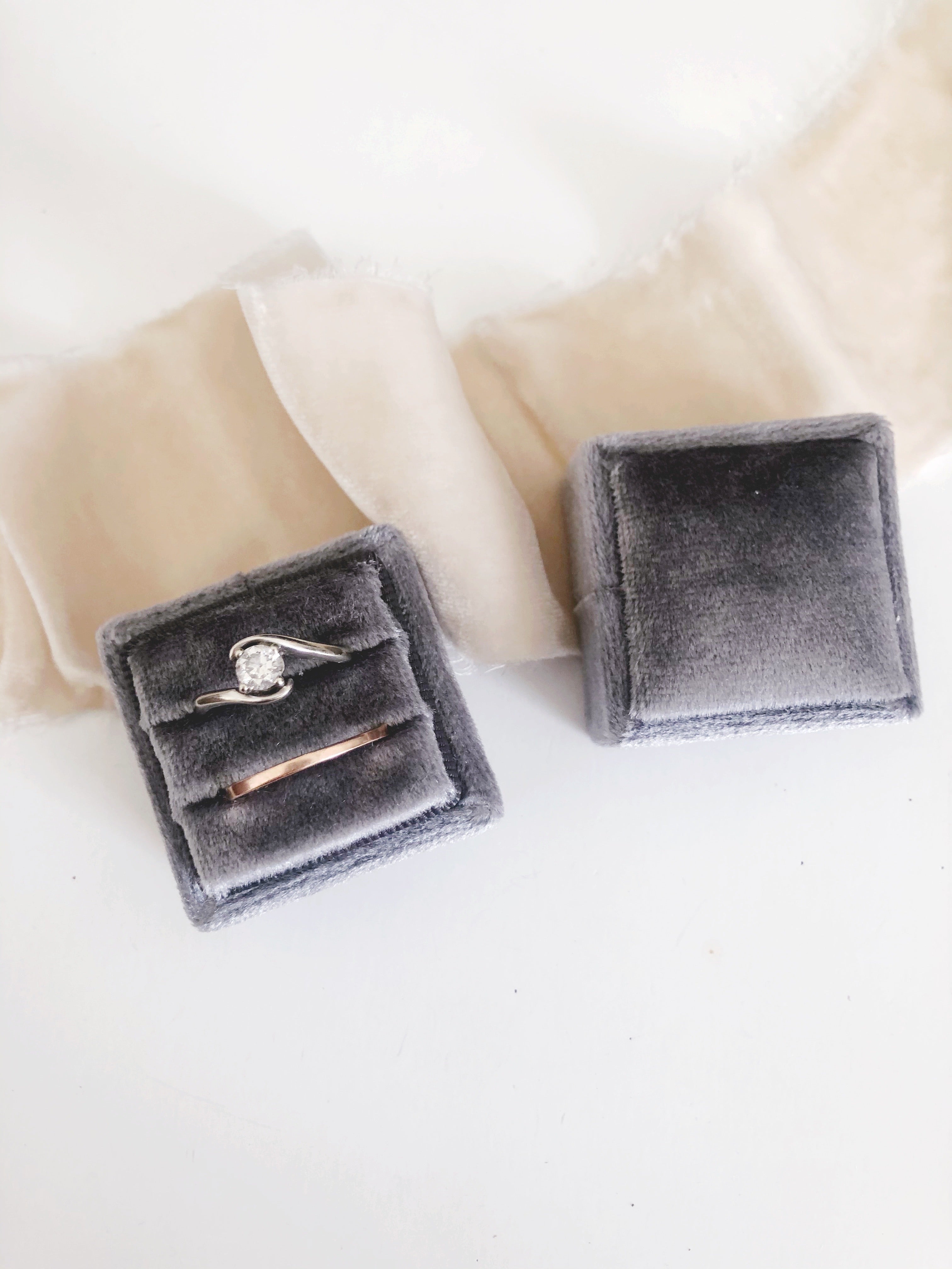 Charcoal Grey Velvet Sqaure Ring Box