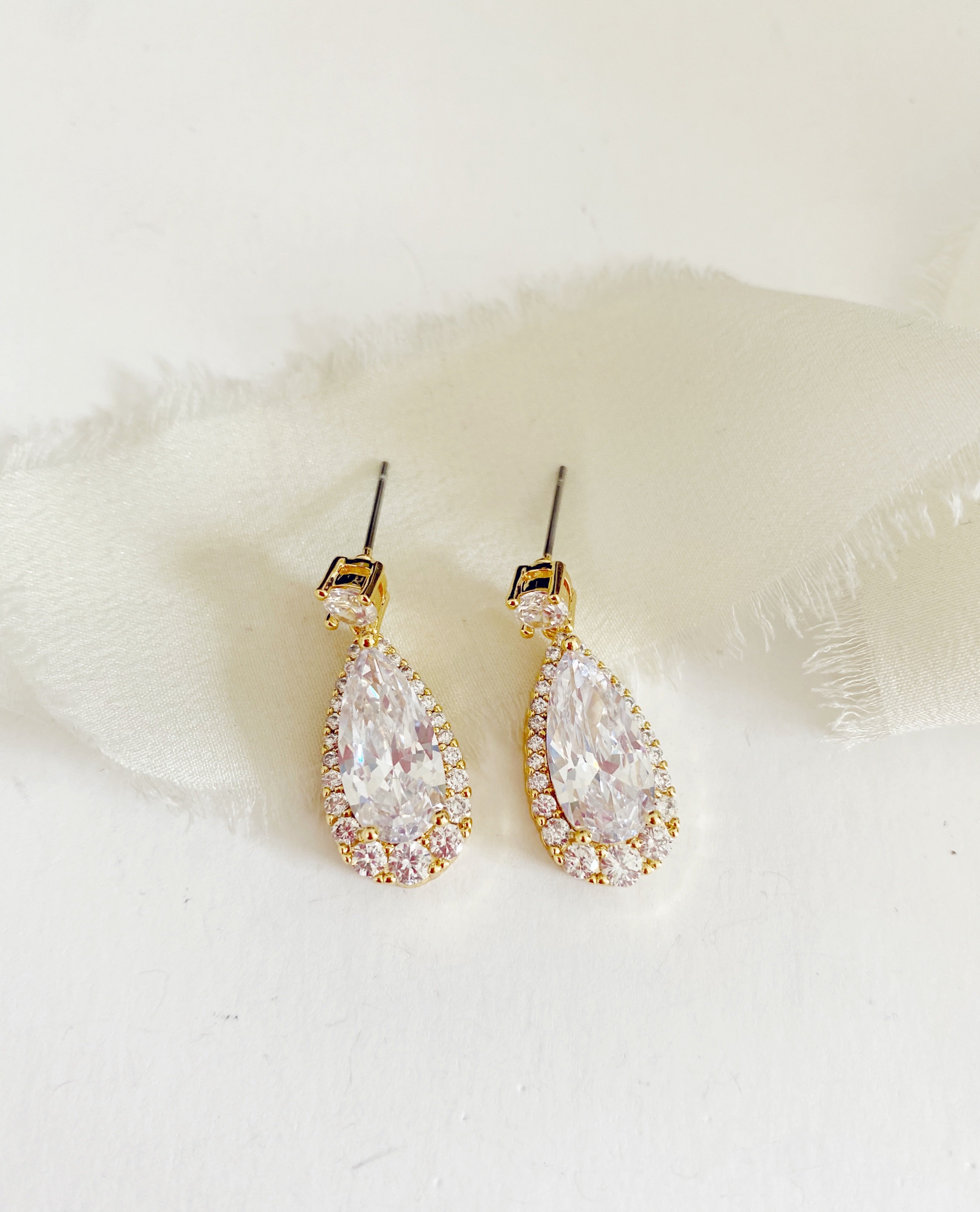 Simi Gold Diamond Drop Wedding Earrings