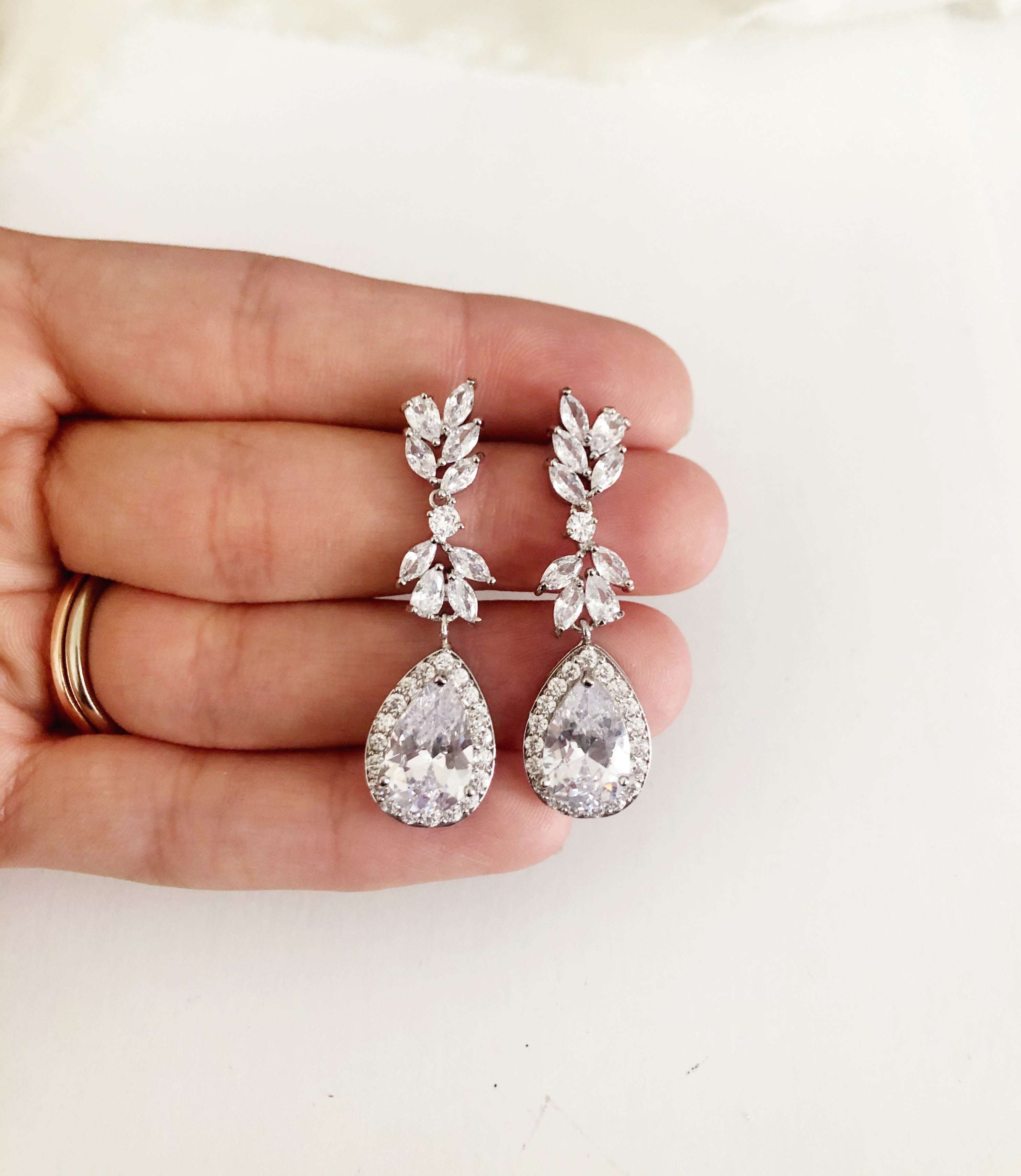 Linelle Drop Diamond Wedding Earrings