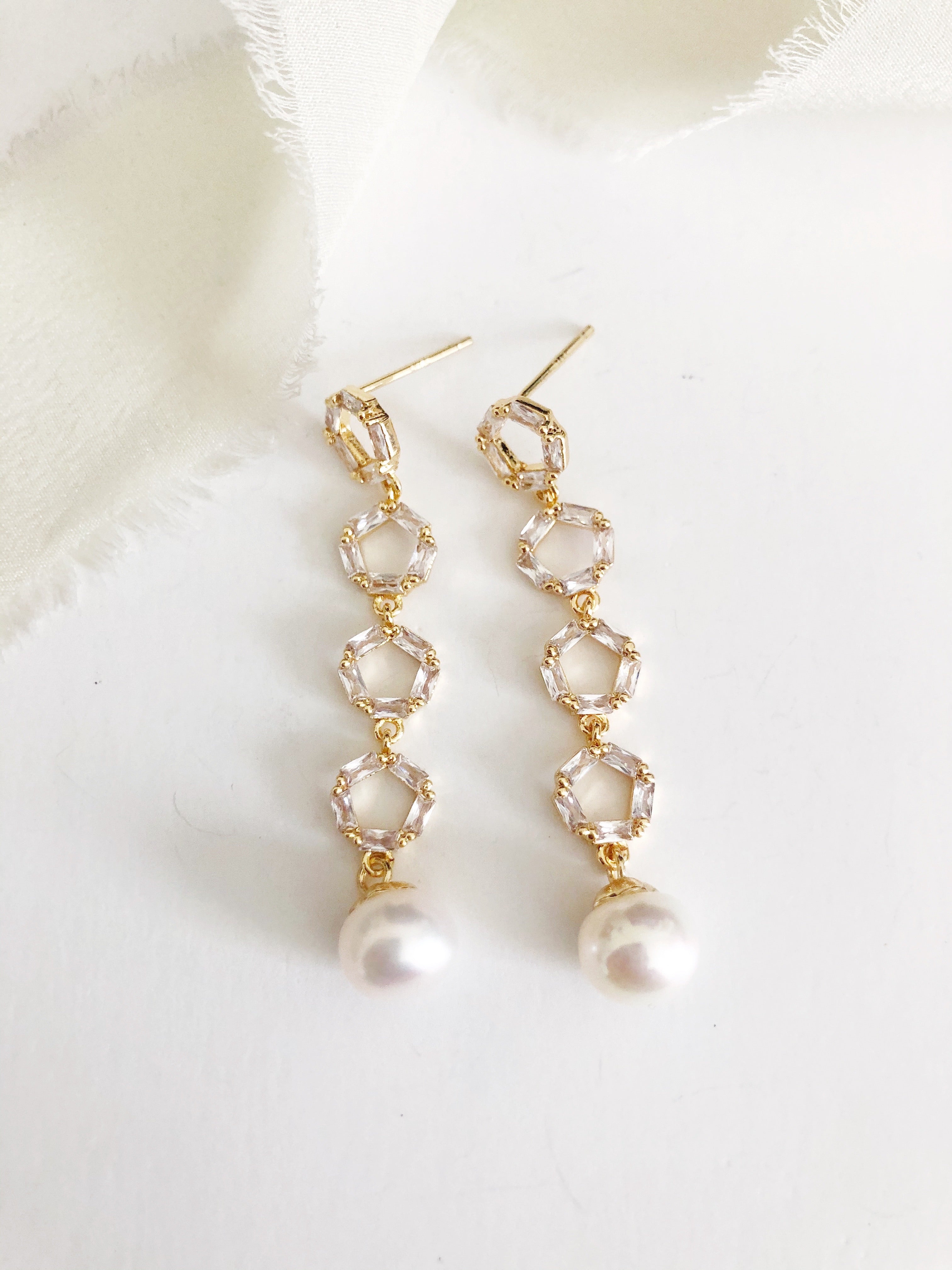 Monet Gold Pearl Drop Wedding Earrings