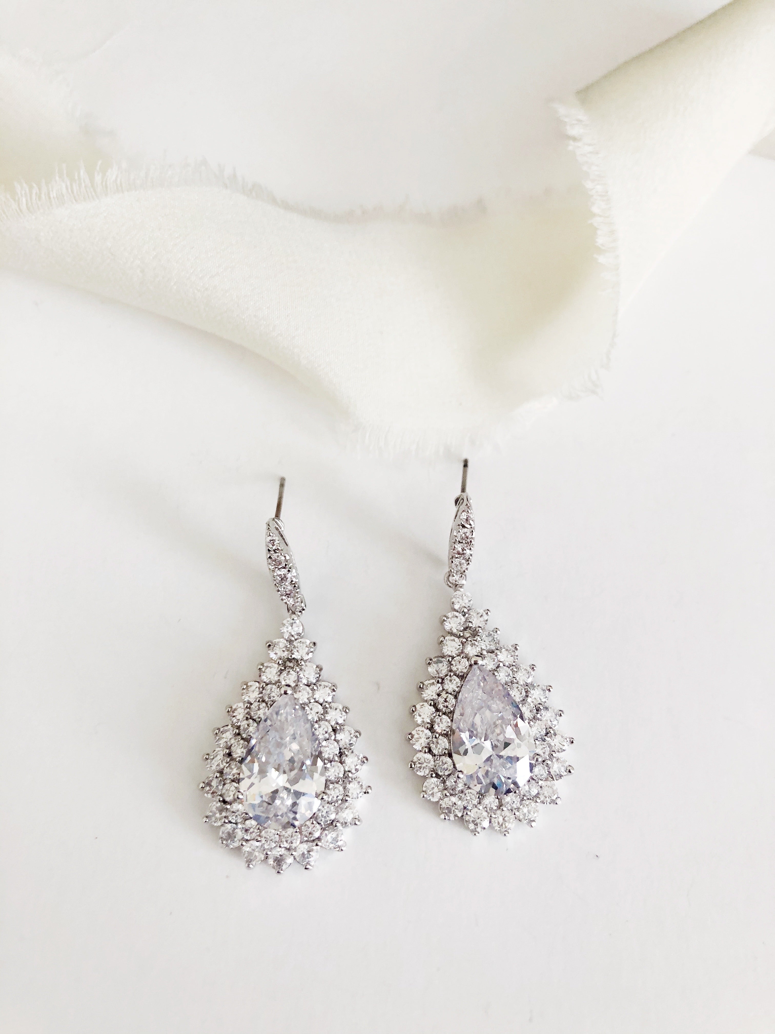 Monique Silver Statement Diamond Wedding Earrings