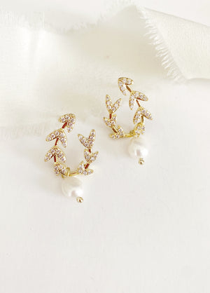 Kaela gold diamond and pearl earrings