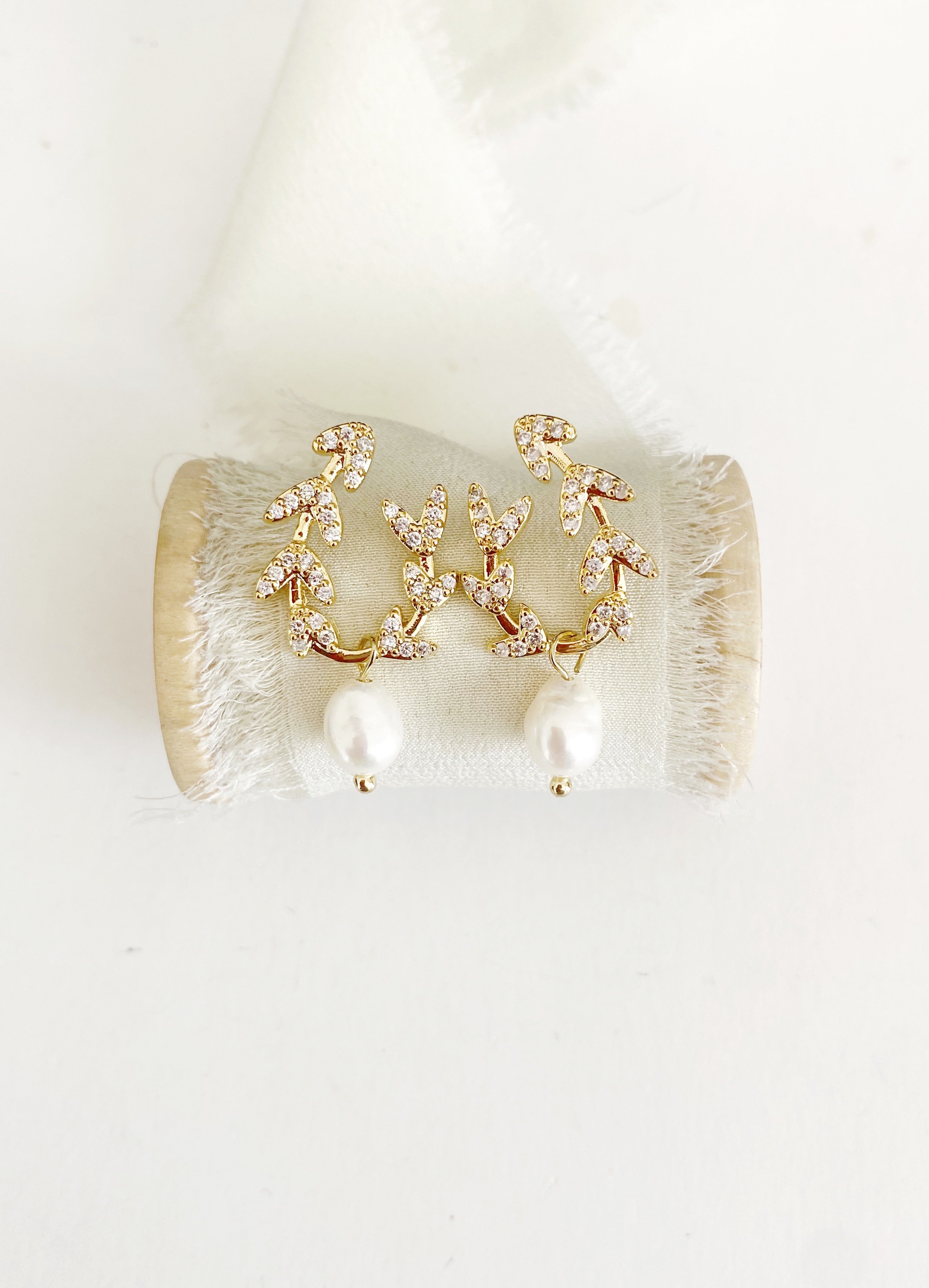 Kaela gold diamond and pearl earrings