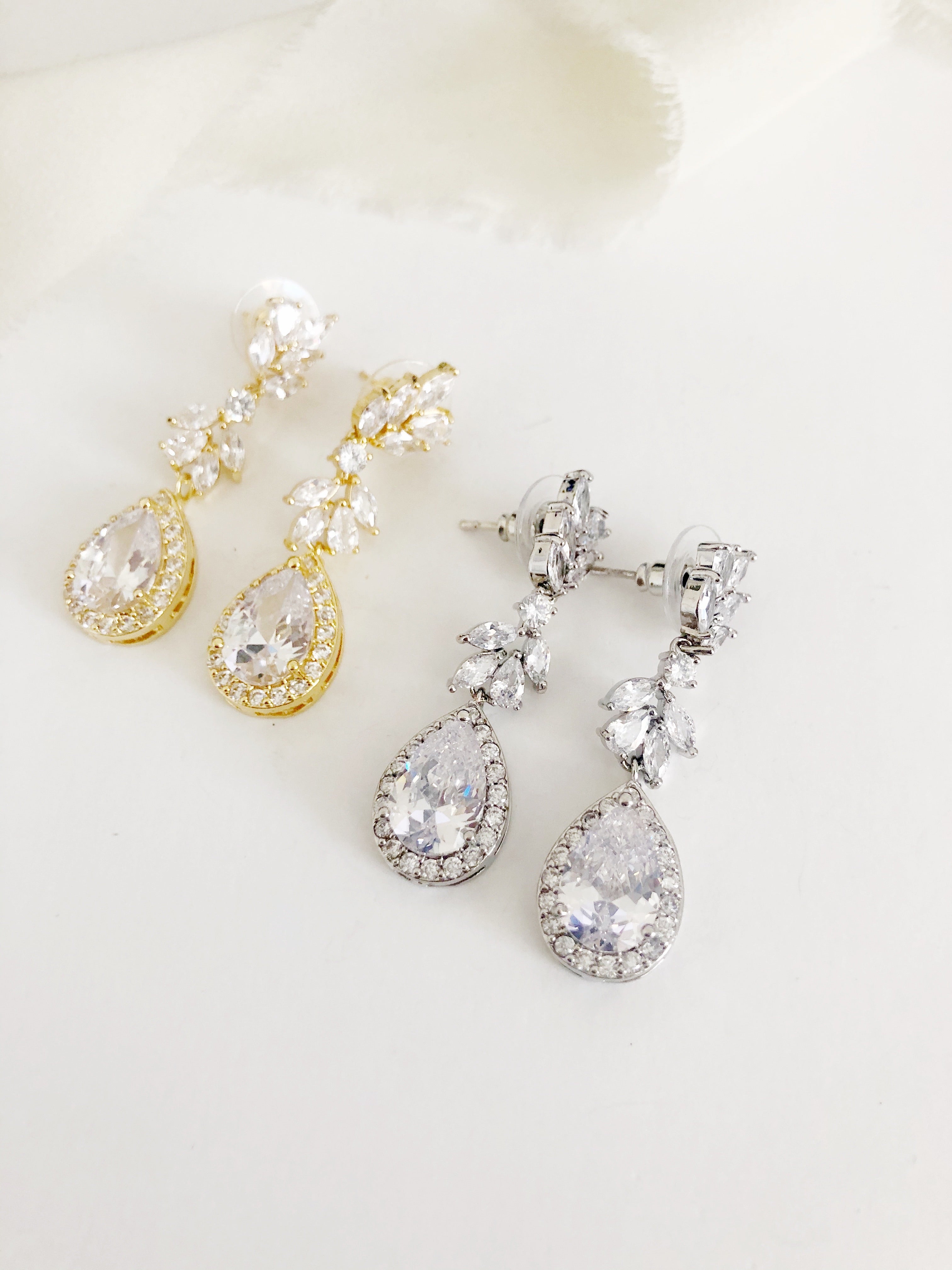 Linelle Gold Drop Diamond Wedding Earrings