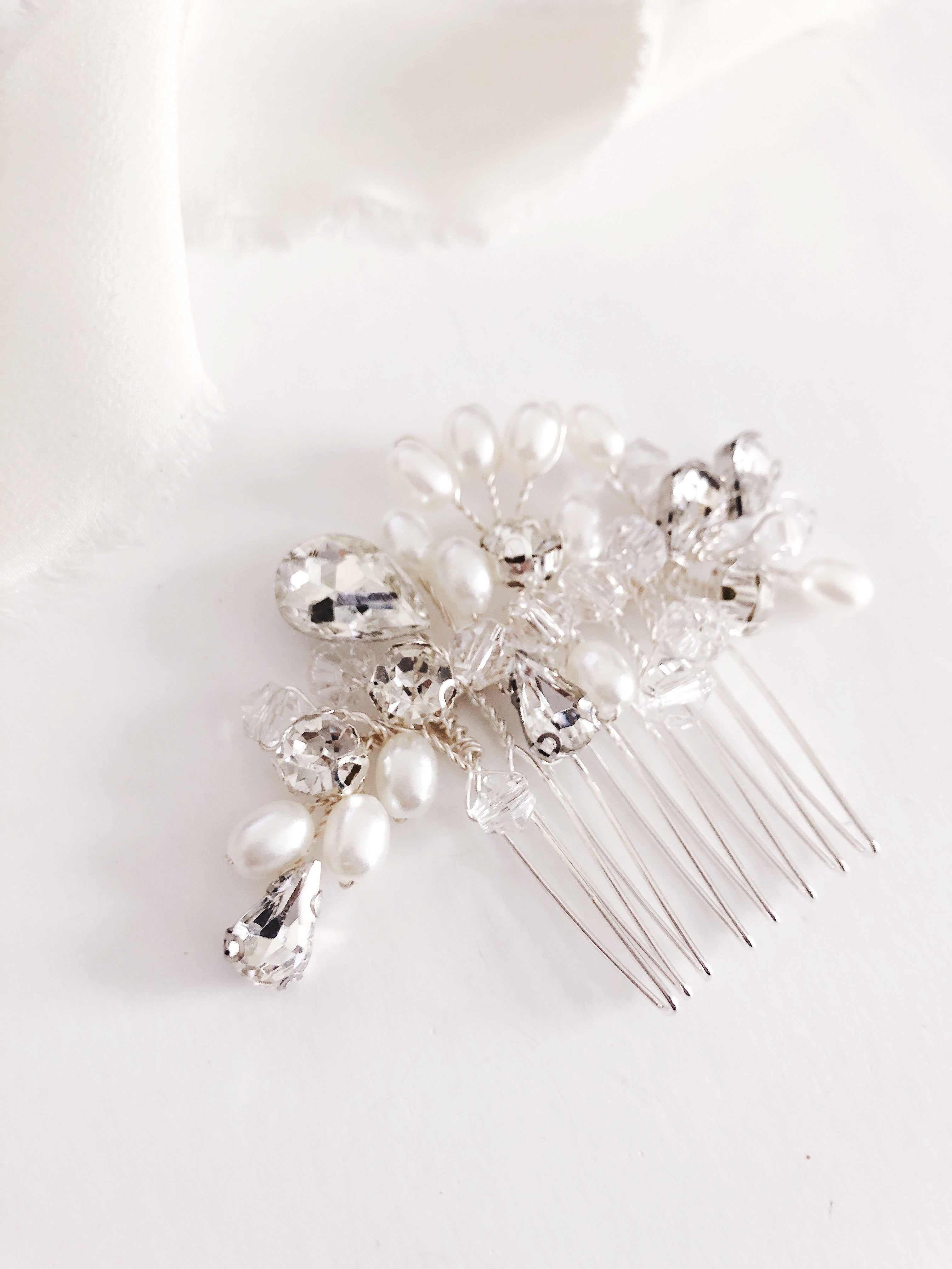 Rila Petite Crystal Diamond and Pearl Bridal Hair comb