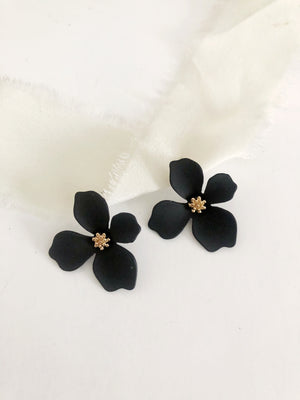 Jaxie Black Flower Stud Earrings