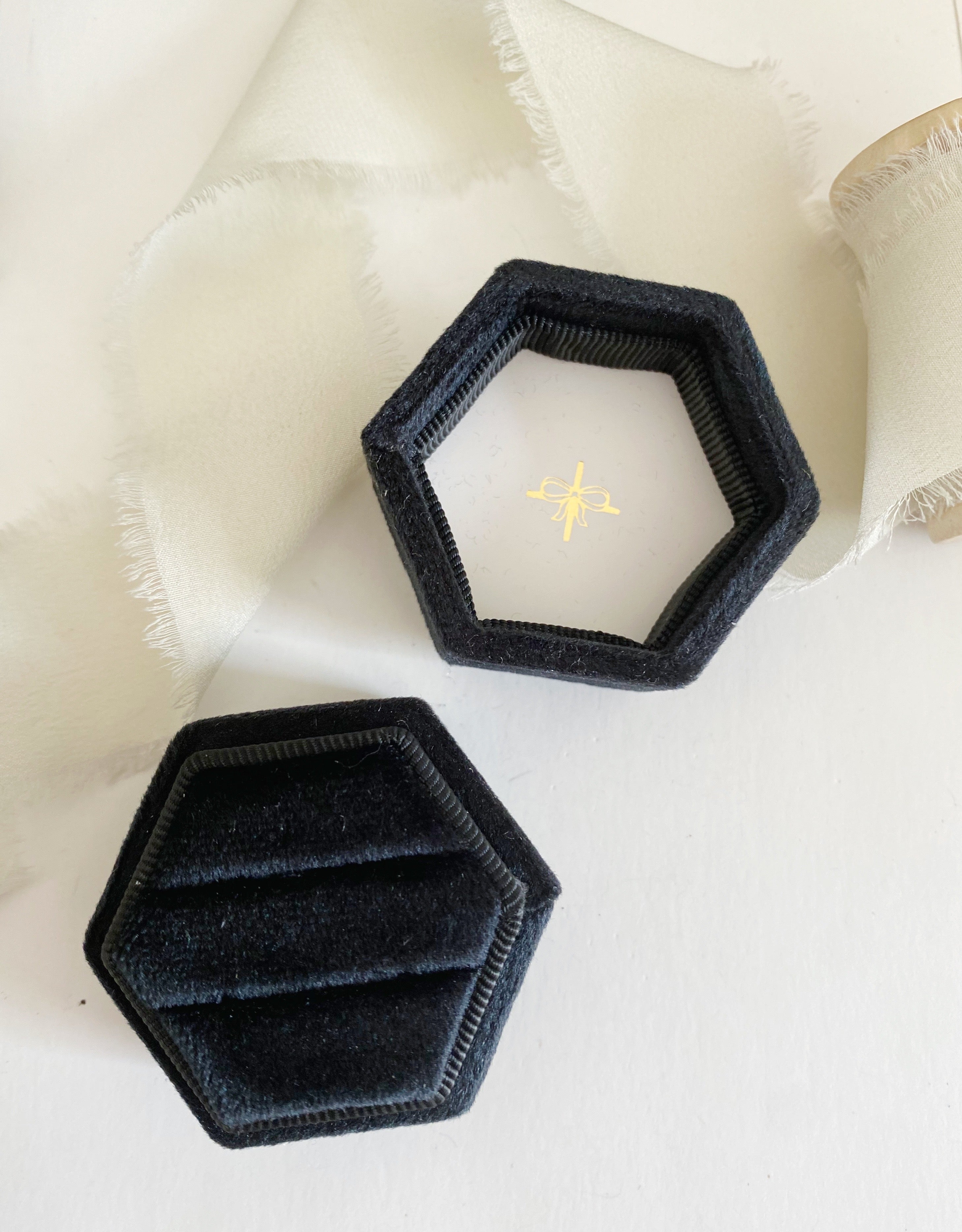 Black Velvet Hexagon Ring Box