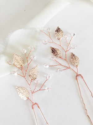 Rose Gold Leaf hair pins
