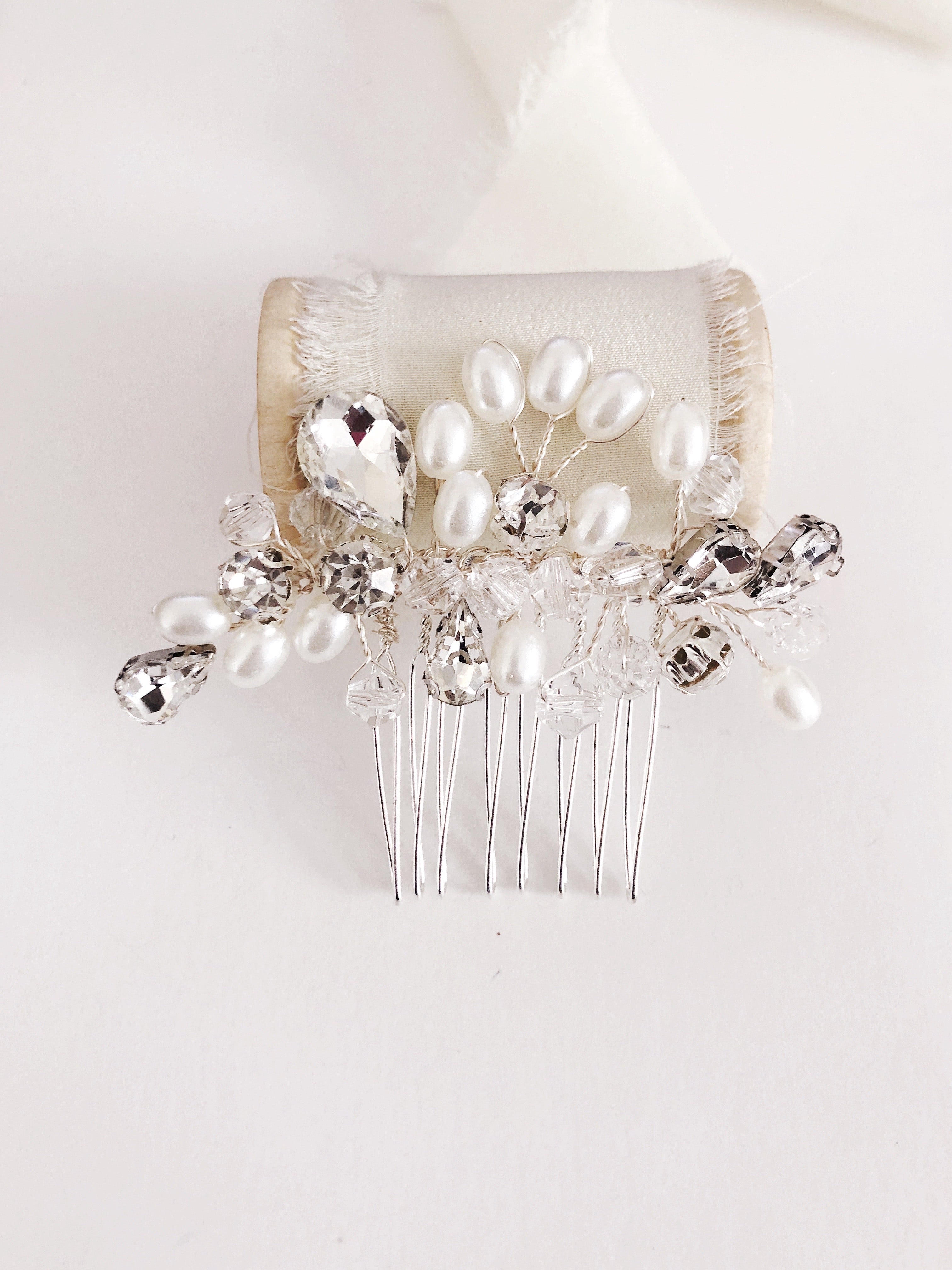 Rila Petite Crystal Diamond and Pearl Bridal Hair comb