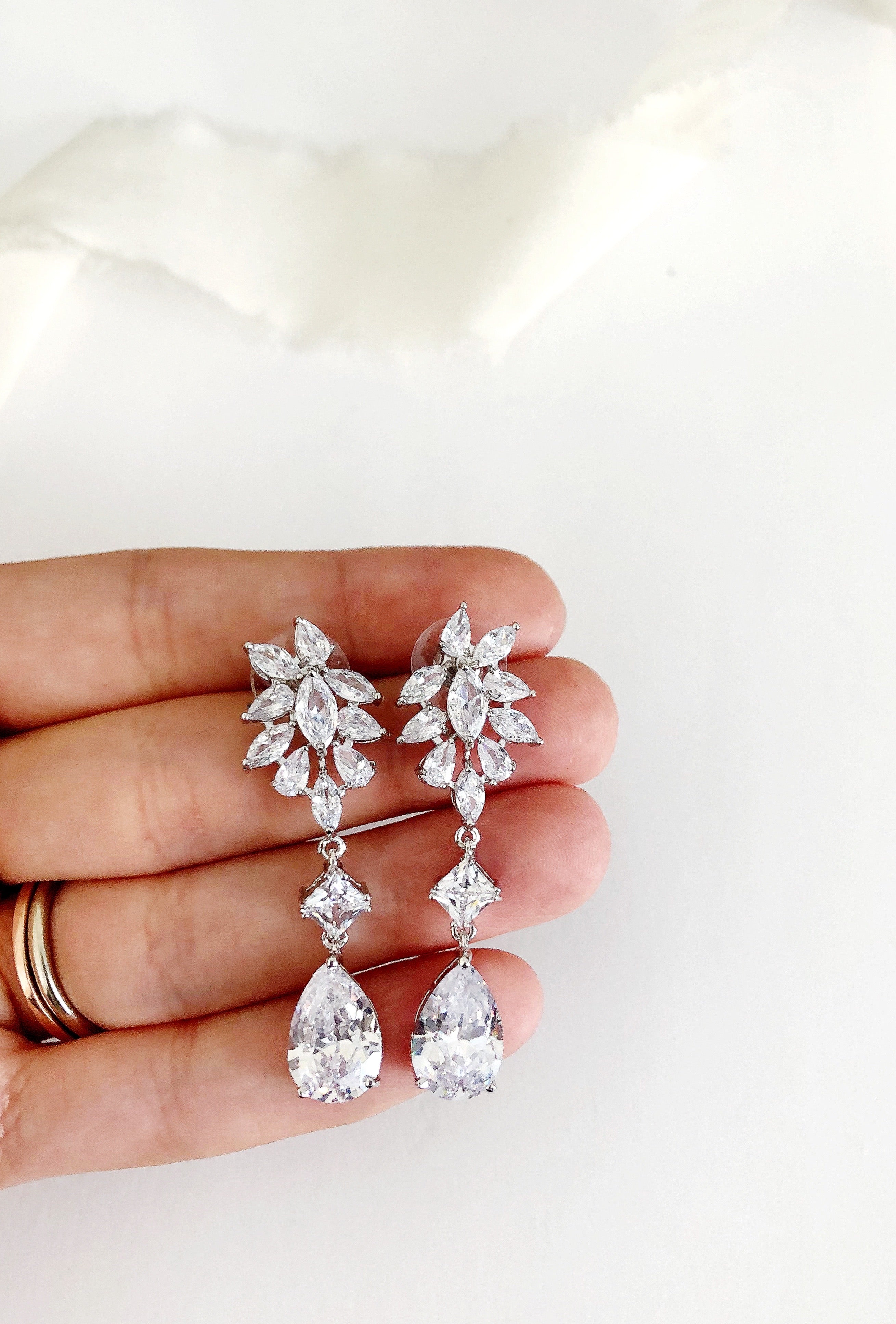 Jennica Silver Drop Wedding Earrings