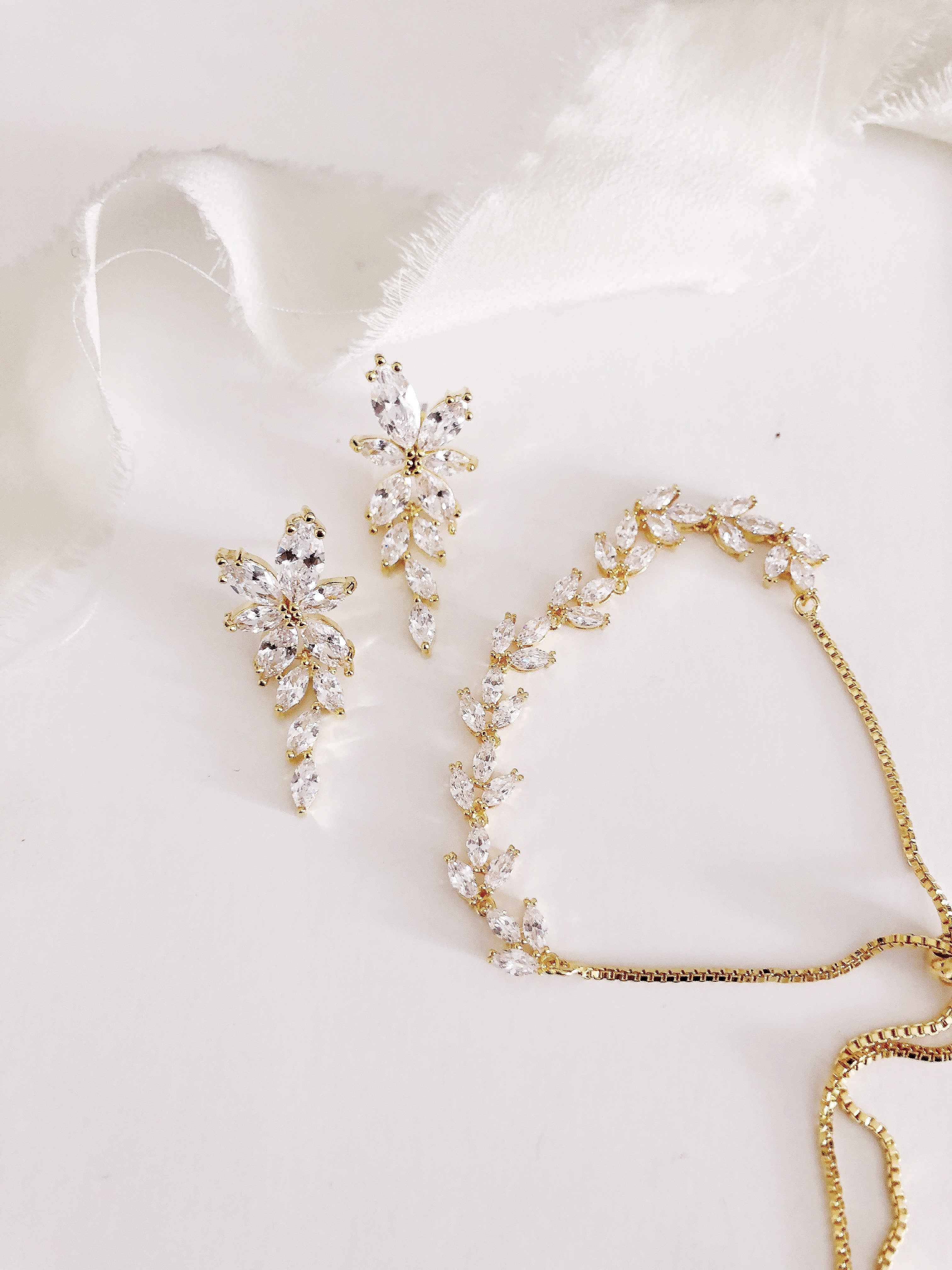 Janelle Gold Diamond Earrings and Bracelet Set