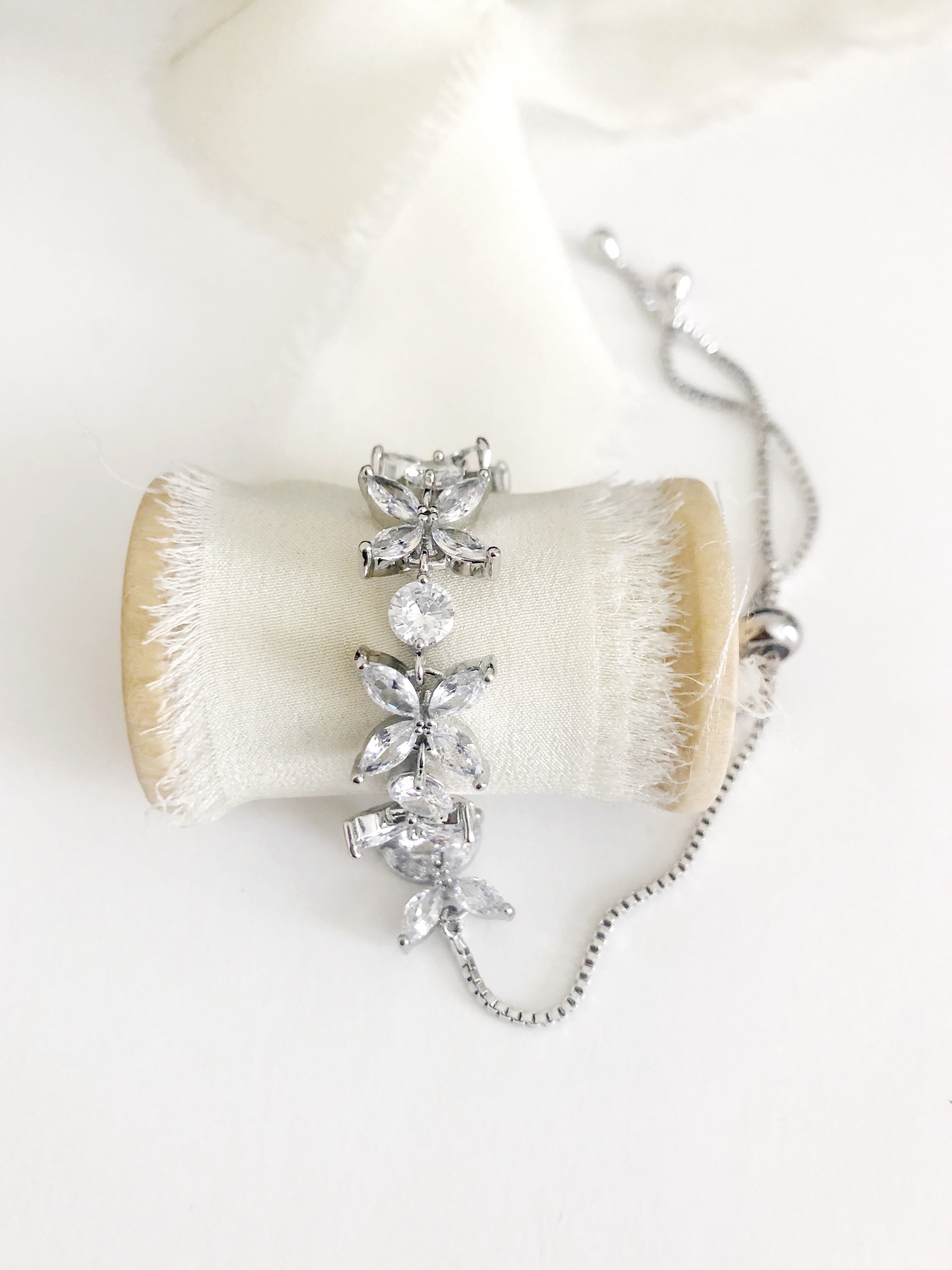 June Adjustable Silver Diamond Bracelet