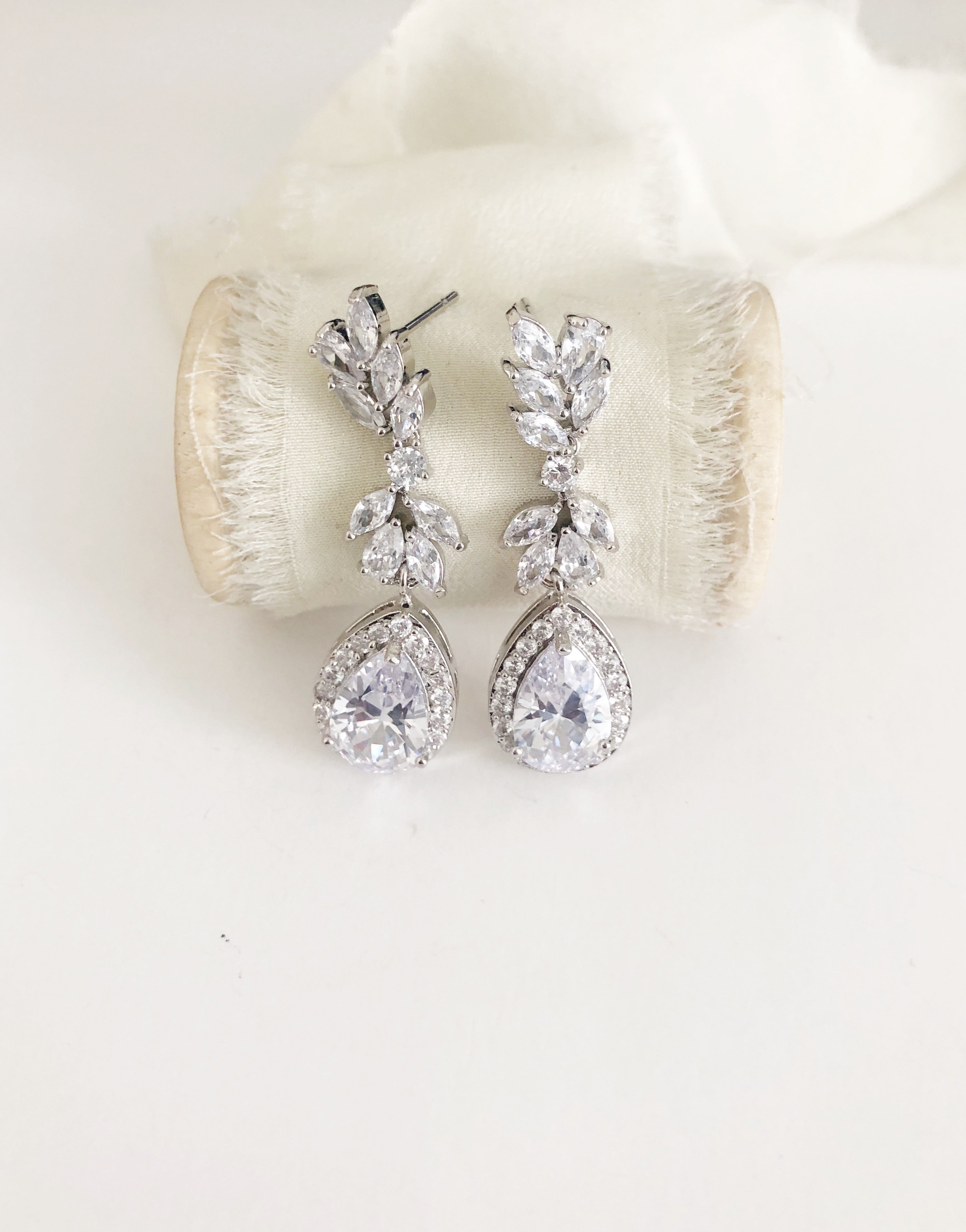 Linelle Drop Diamond Wedding Earrings