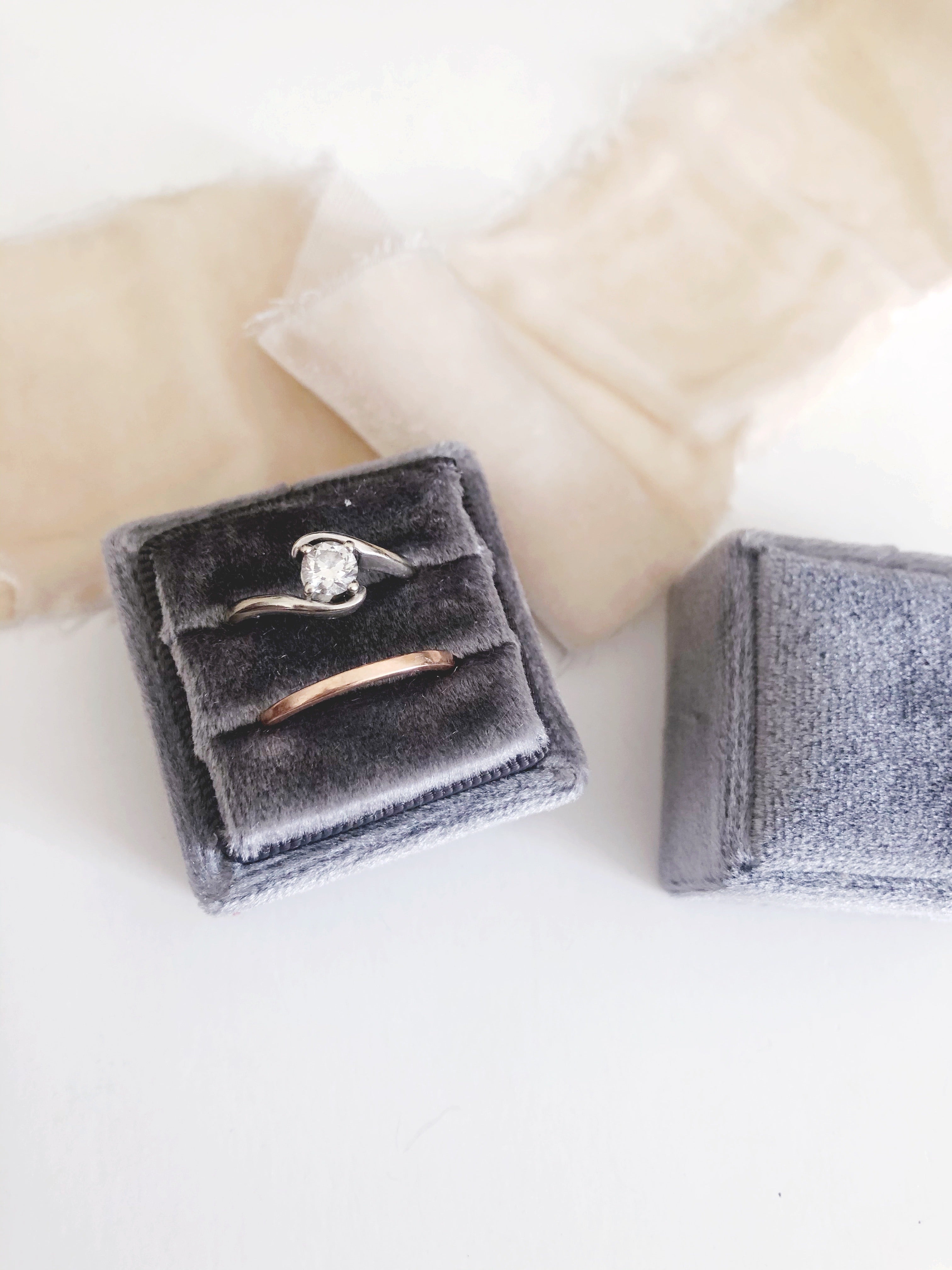 Charcoal Grey Velvet Sqaure Ring Box