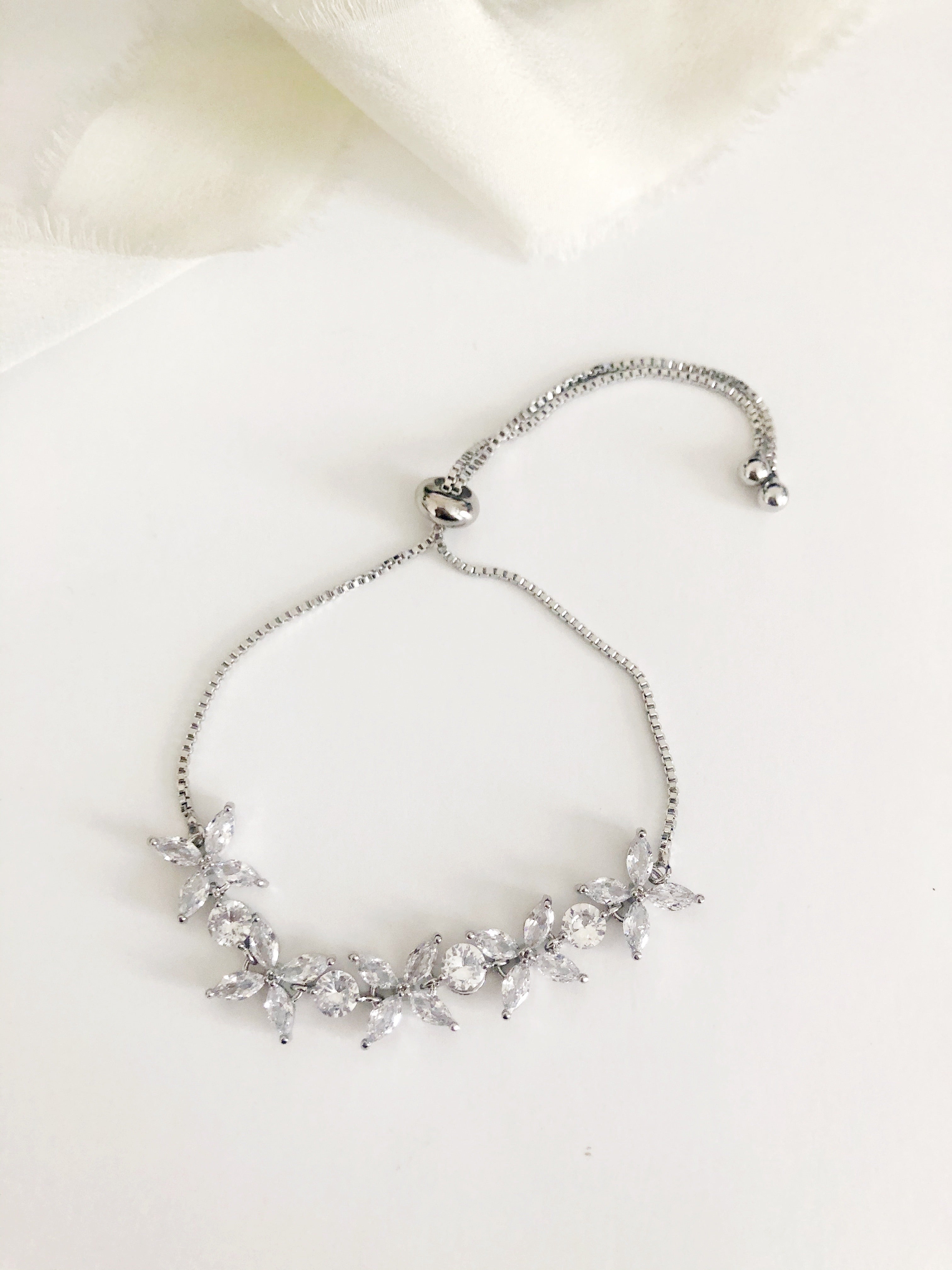 June Adjustable Silver Diamond Bracelet