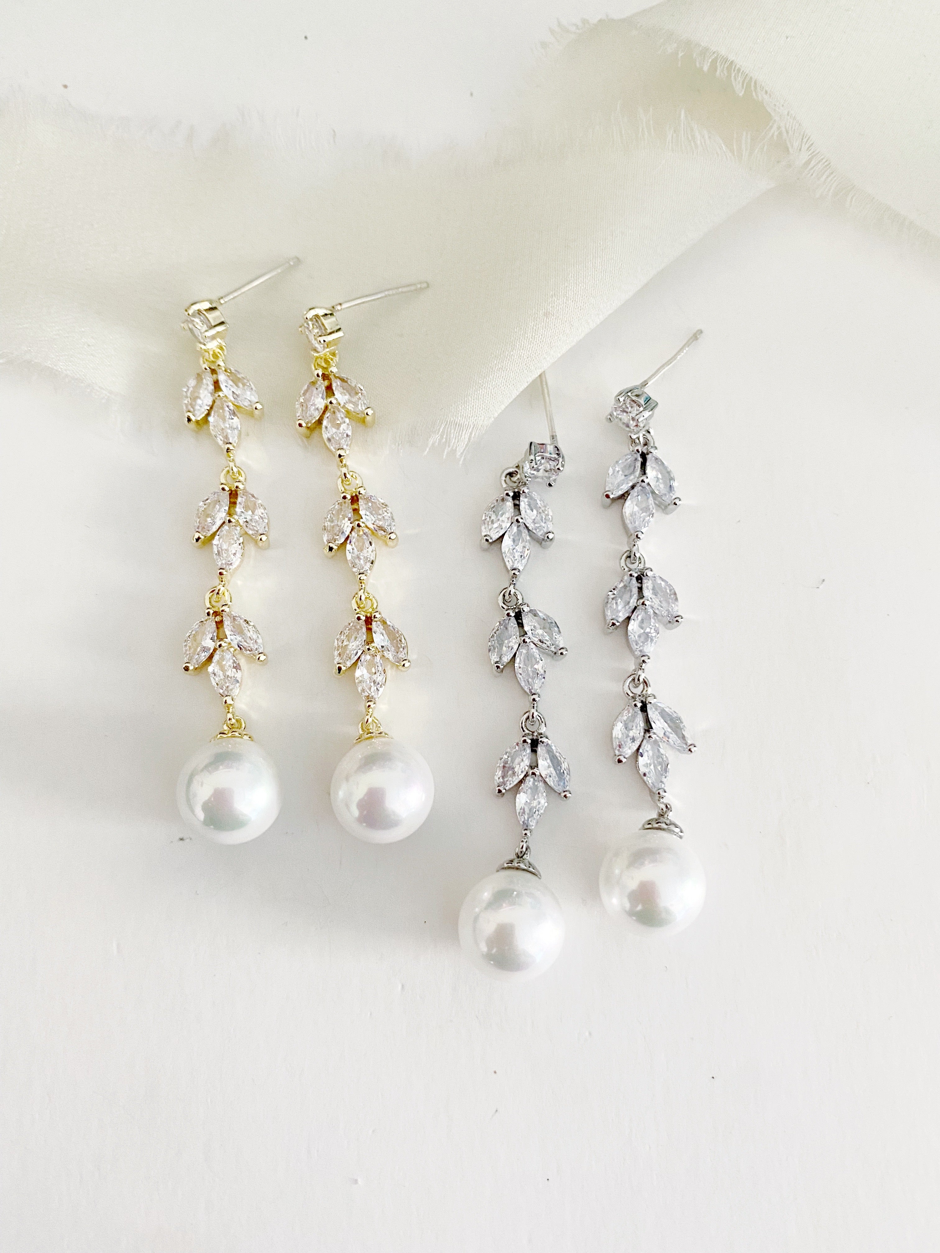 Jolie Pearl Diamond Wedding Earrings