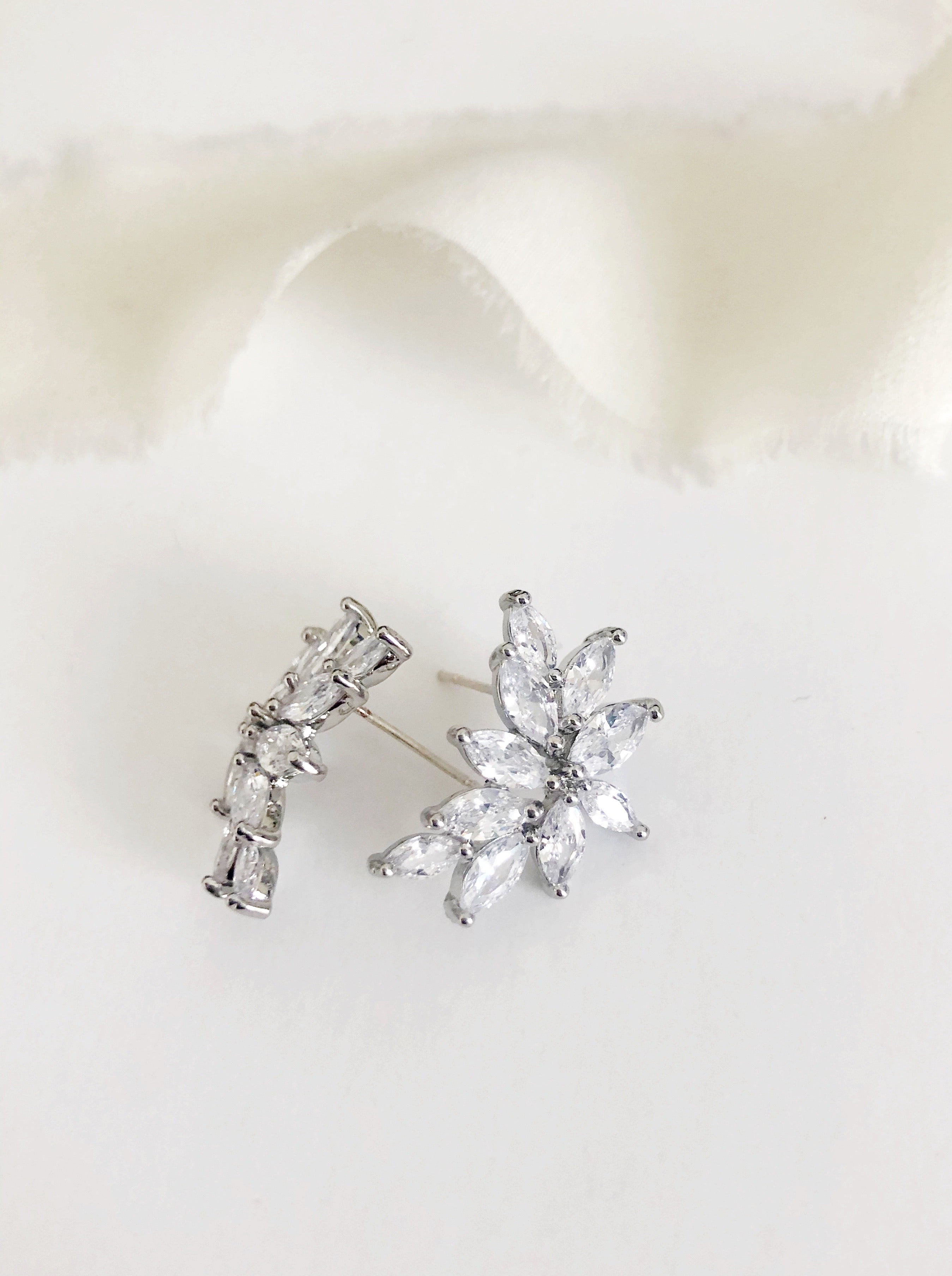 Petite Kelly Diamond Stud Leaf Wedding Earrings
