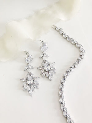 Harriett Silver Diamond Earrings and Bracelet Set