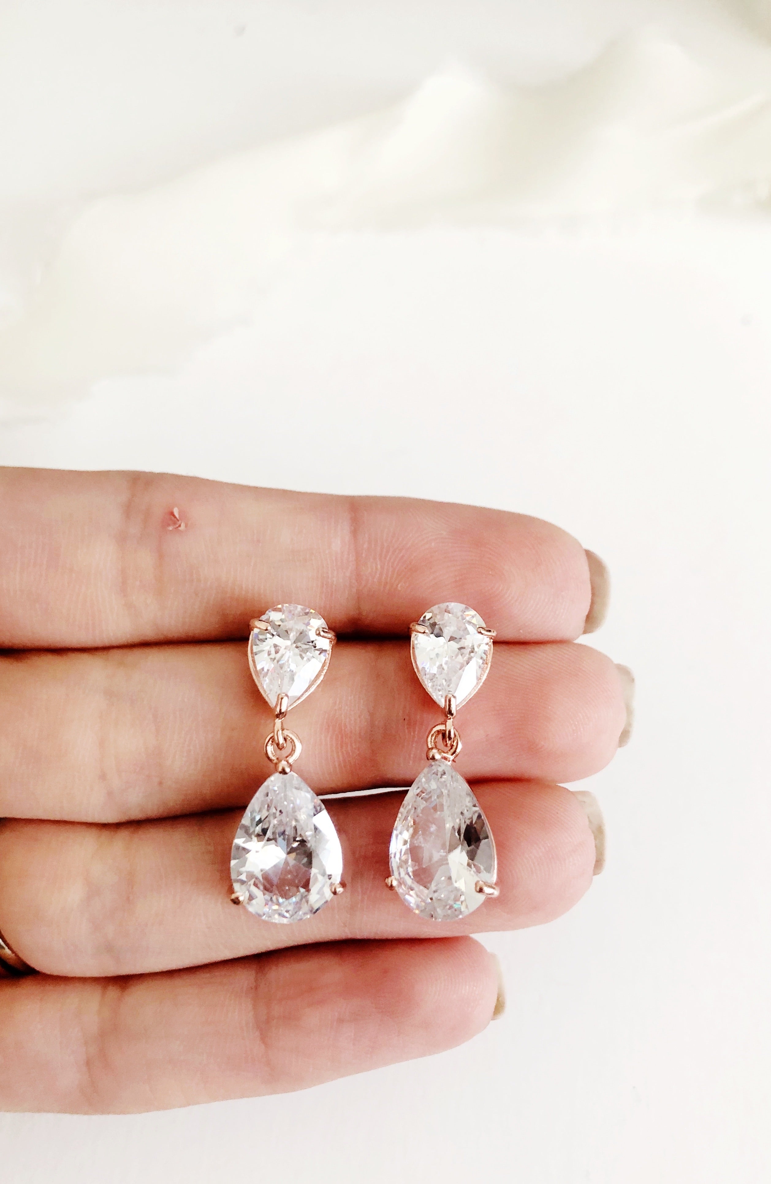 Melody Rose Gold Diamond Pear Drop Wedding Earrings