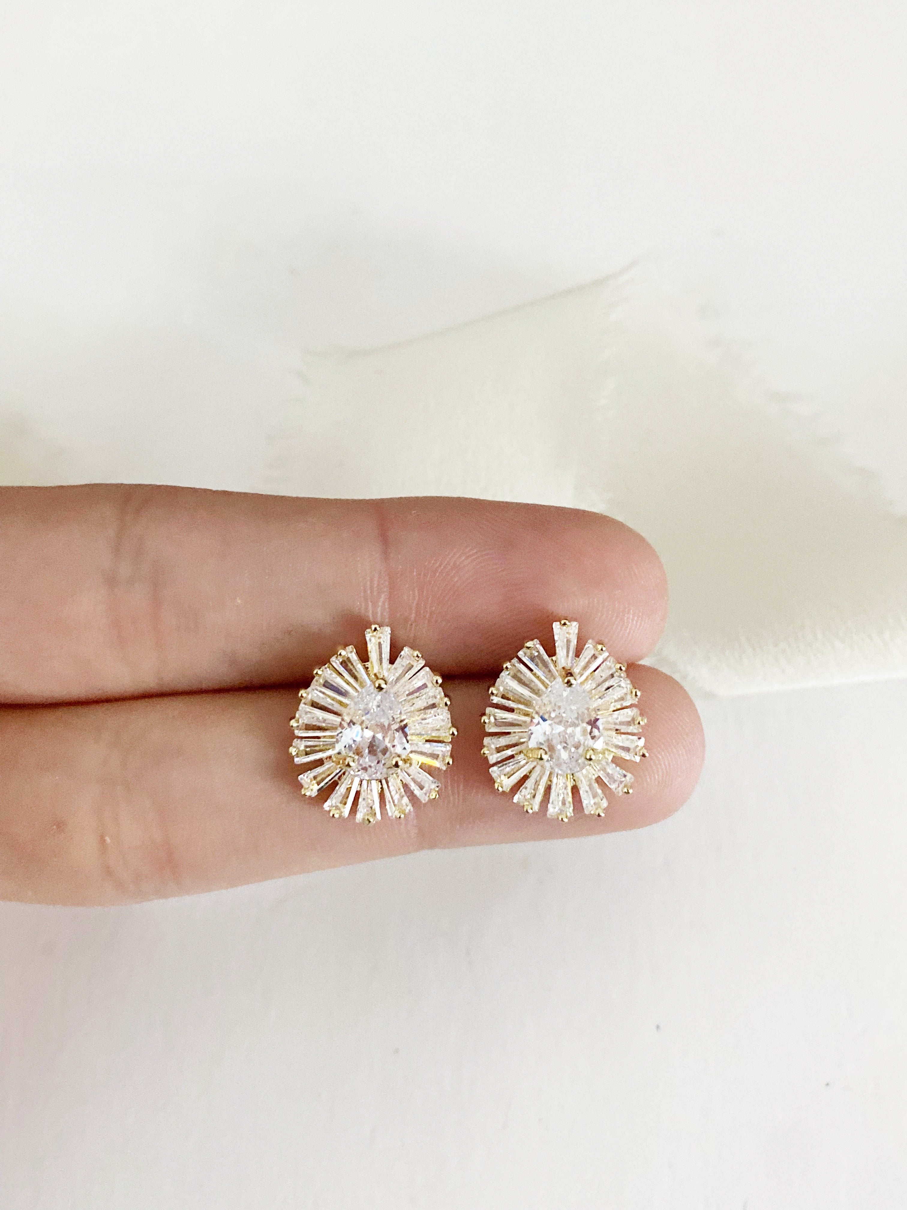 Lisa Vintage Diamond Stud Wedding Earrings