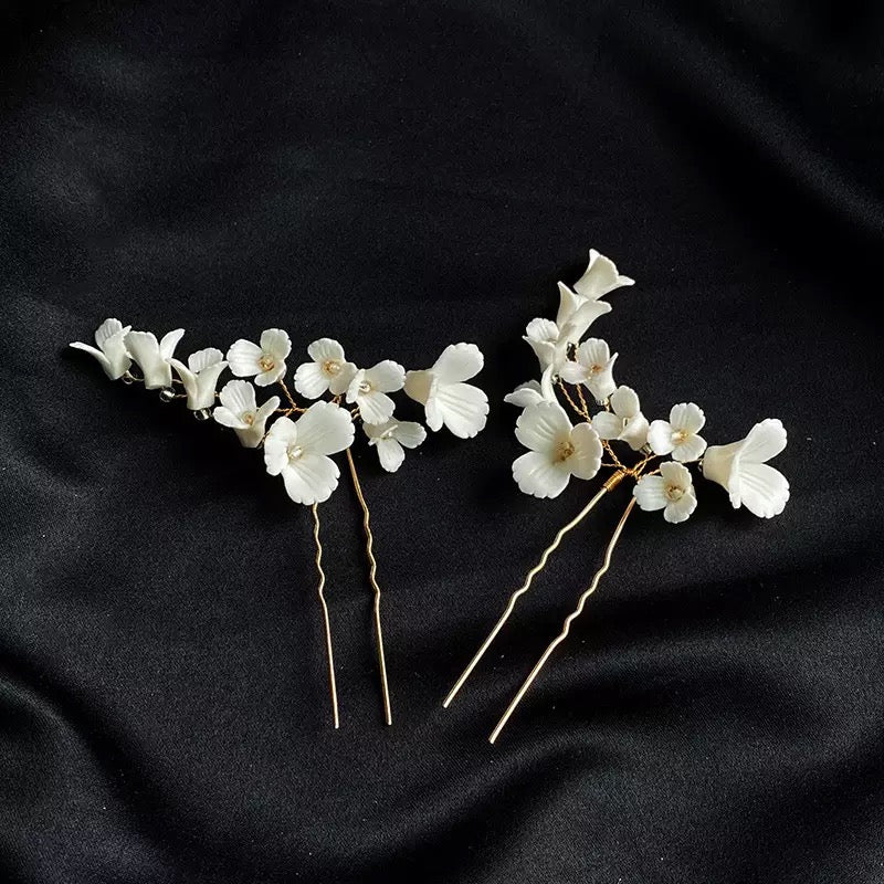 Matilde White Ceramic Floral Hair Pins