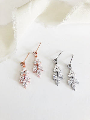 Ellen Stud Diamond Leaf Drop Wedding Earrings