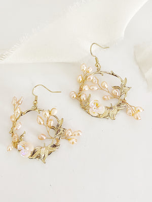 Helena Pearl Floral Hoop Earrings