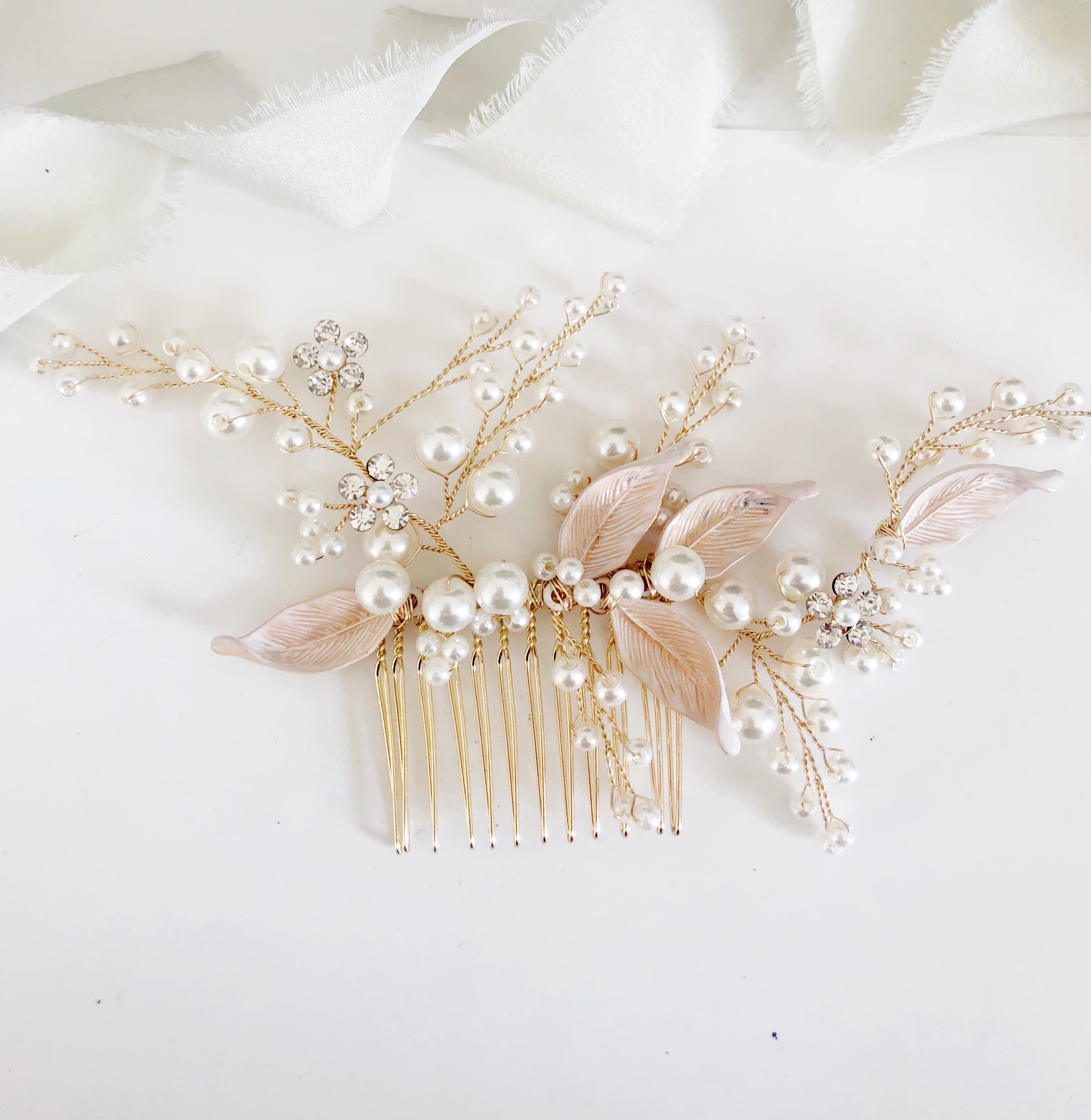 Lola Blush Crystal Diamond and Pearl Bridal Hair comb