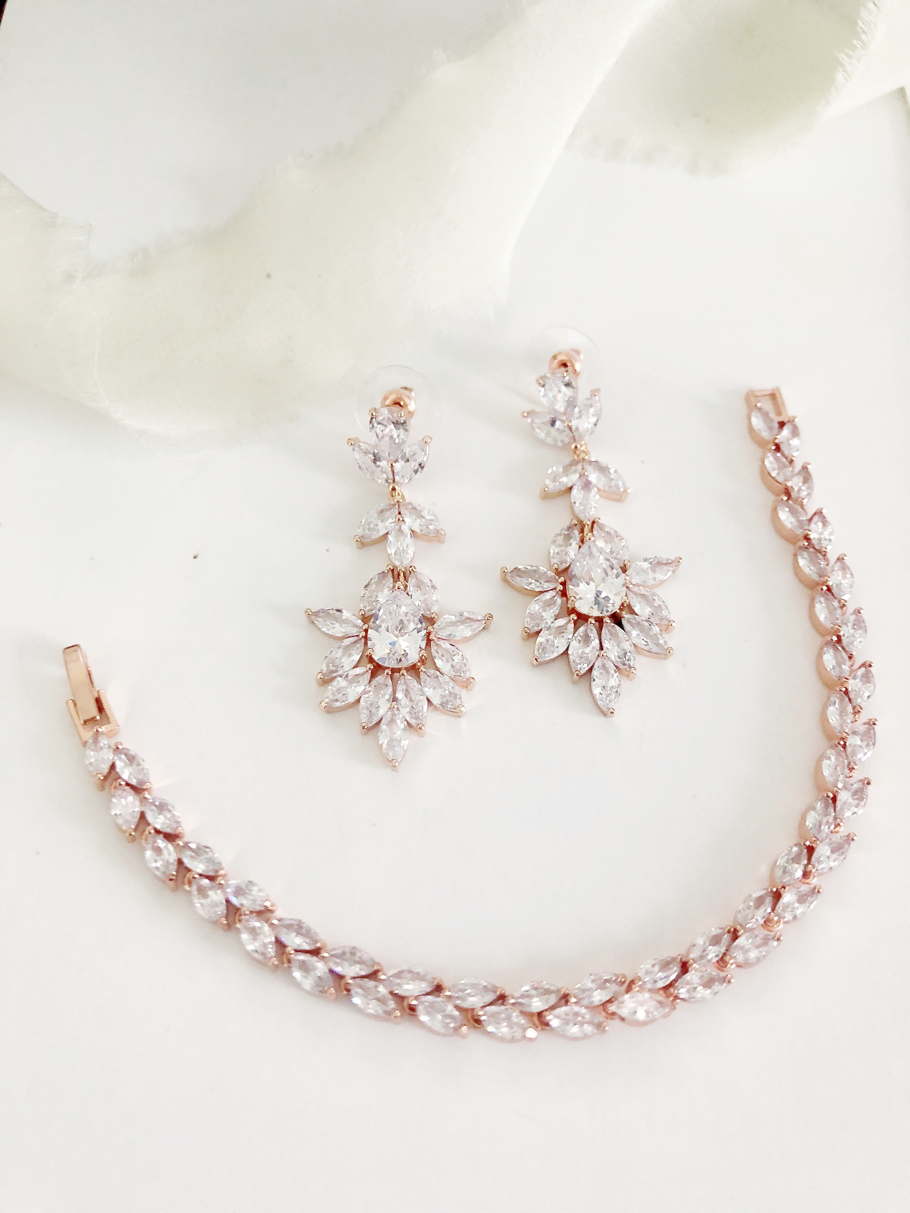 Harriett Rose Gold Diamond Earrings and Bracelet Set