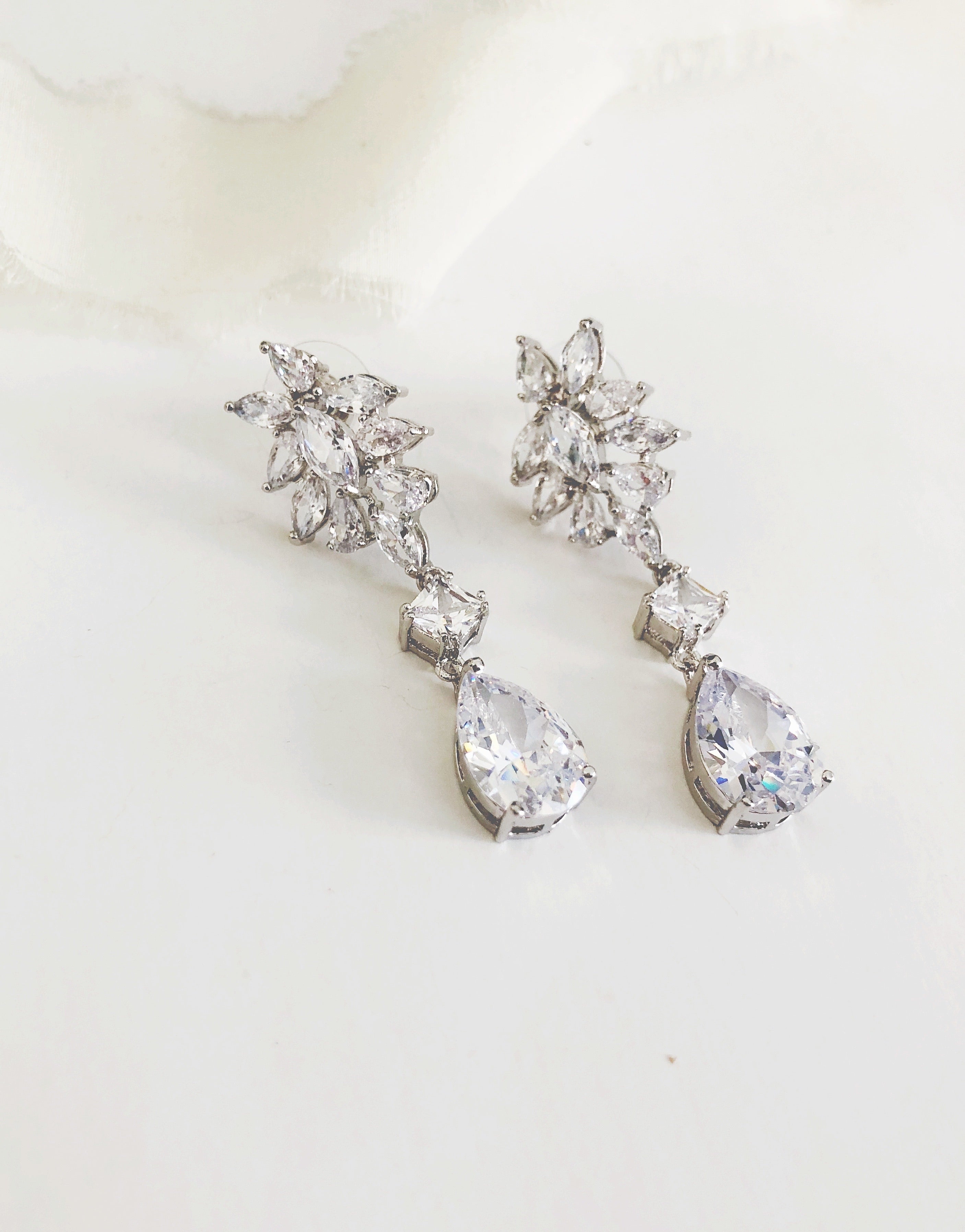 Jennica Silver Drop Wedding Earrings