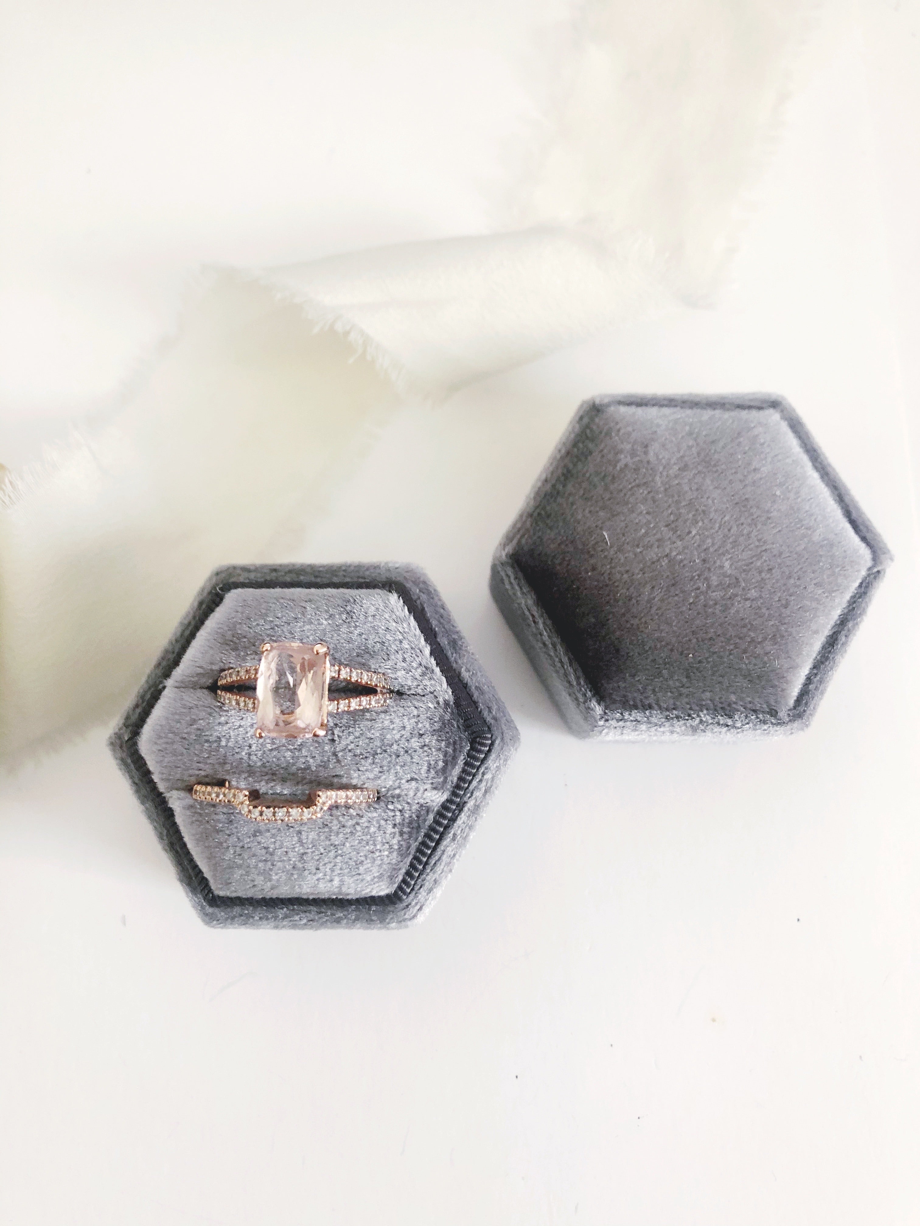 Charcoal Grey Velvet Hexagon Ring Box